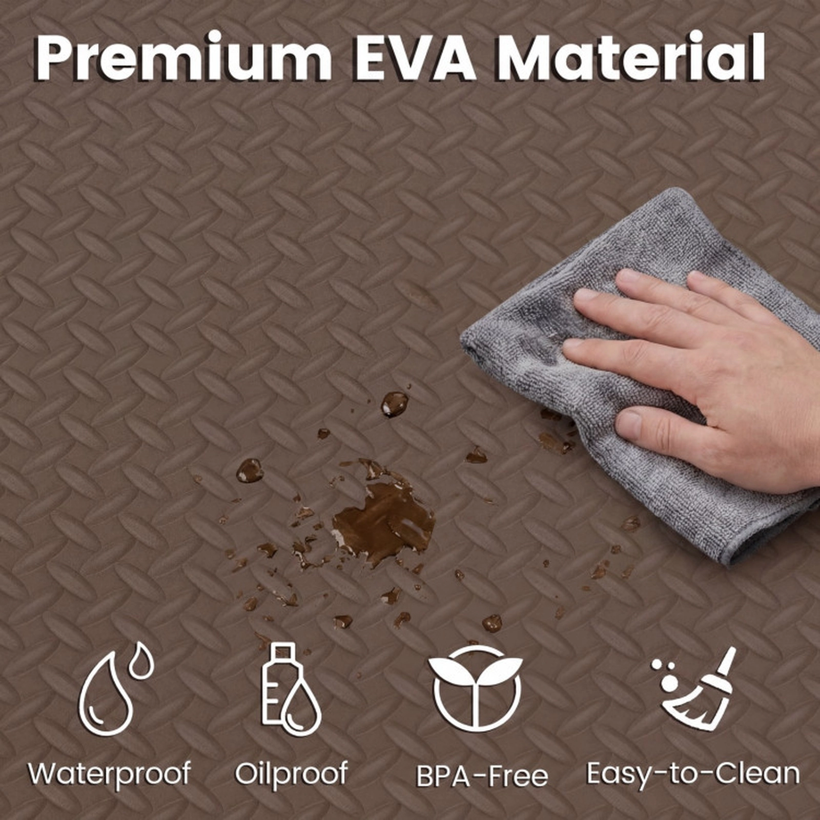 SUGIFT Brown 12 Tile Puzzle Exercise Floor Mats with Leaf Texture Surface 25-in W 25-in D 0.5-in H 52 Sq Ft
