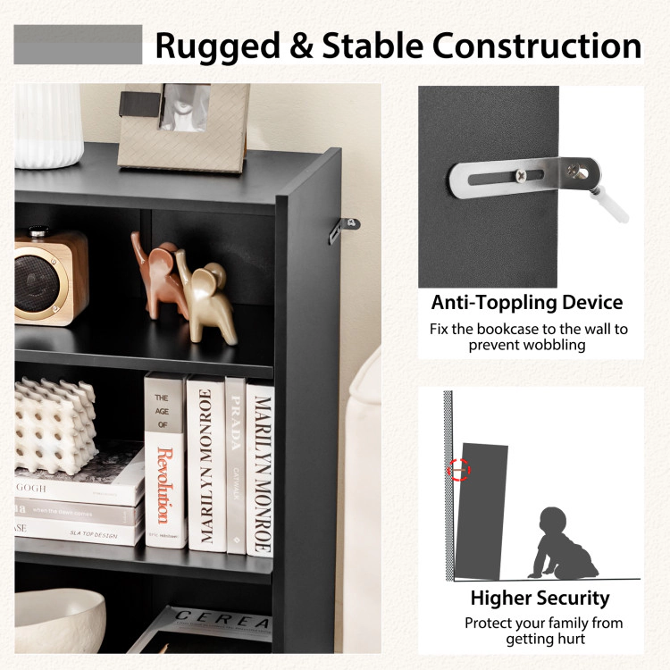 Hivvago 3-Tier Bookcase Open Display Rack Cabinet with Adjustable Shelves
