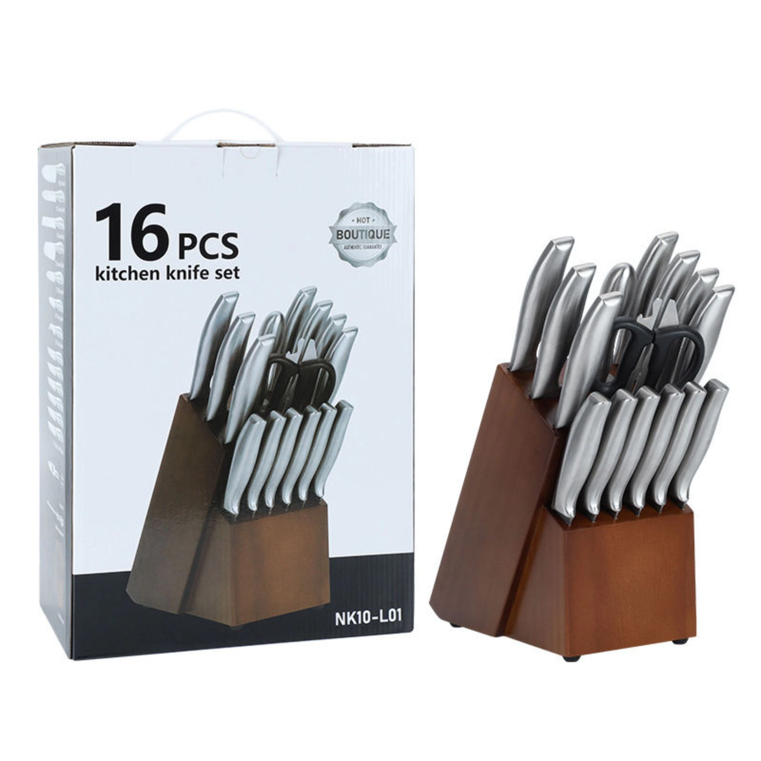 Kitcheniva 16-Piece Stainless Steel Knife Set With Wood Block & Hollow Handle