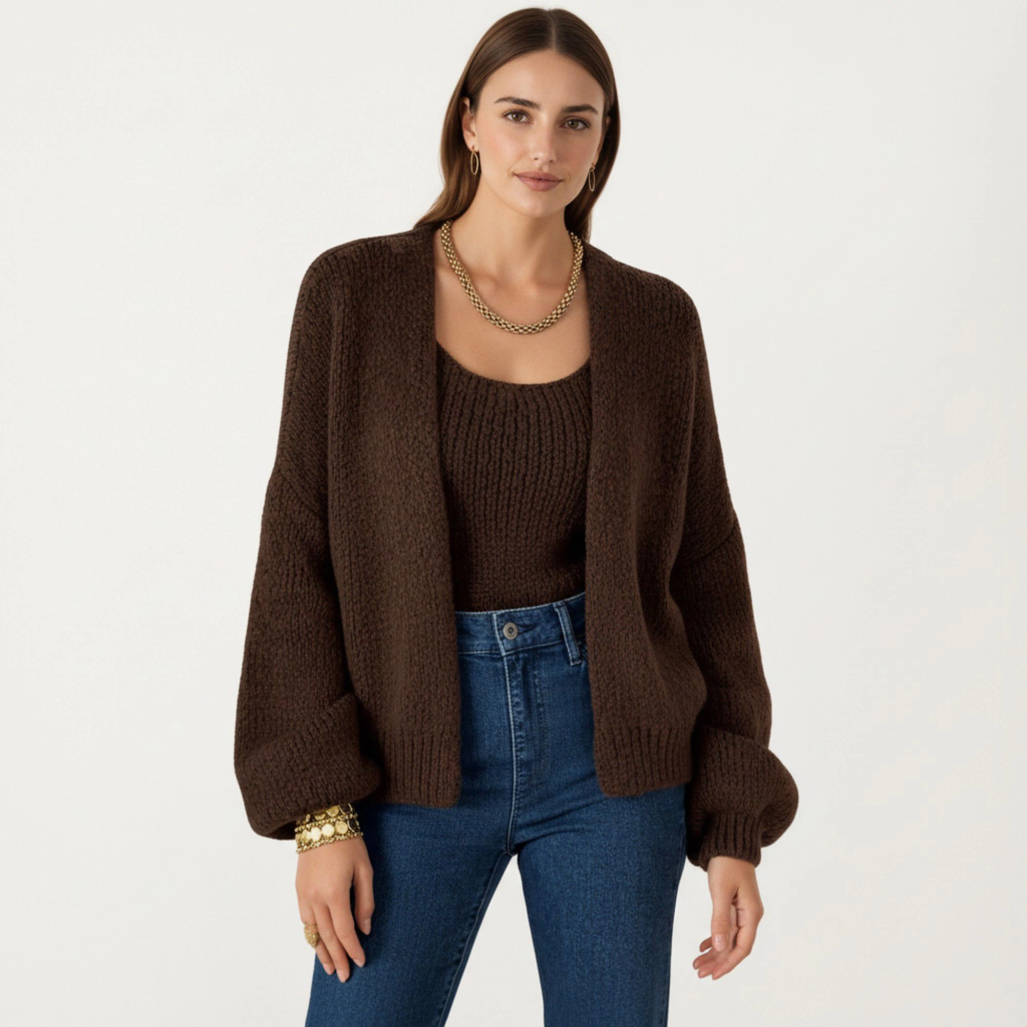 Anna-Kaci Women's 2-Piece Knit Tank and Cardigan Set with Ribbed Texture Scoop Neck Long Sleeves