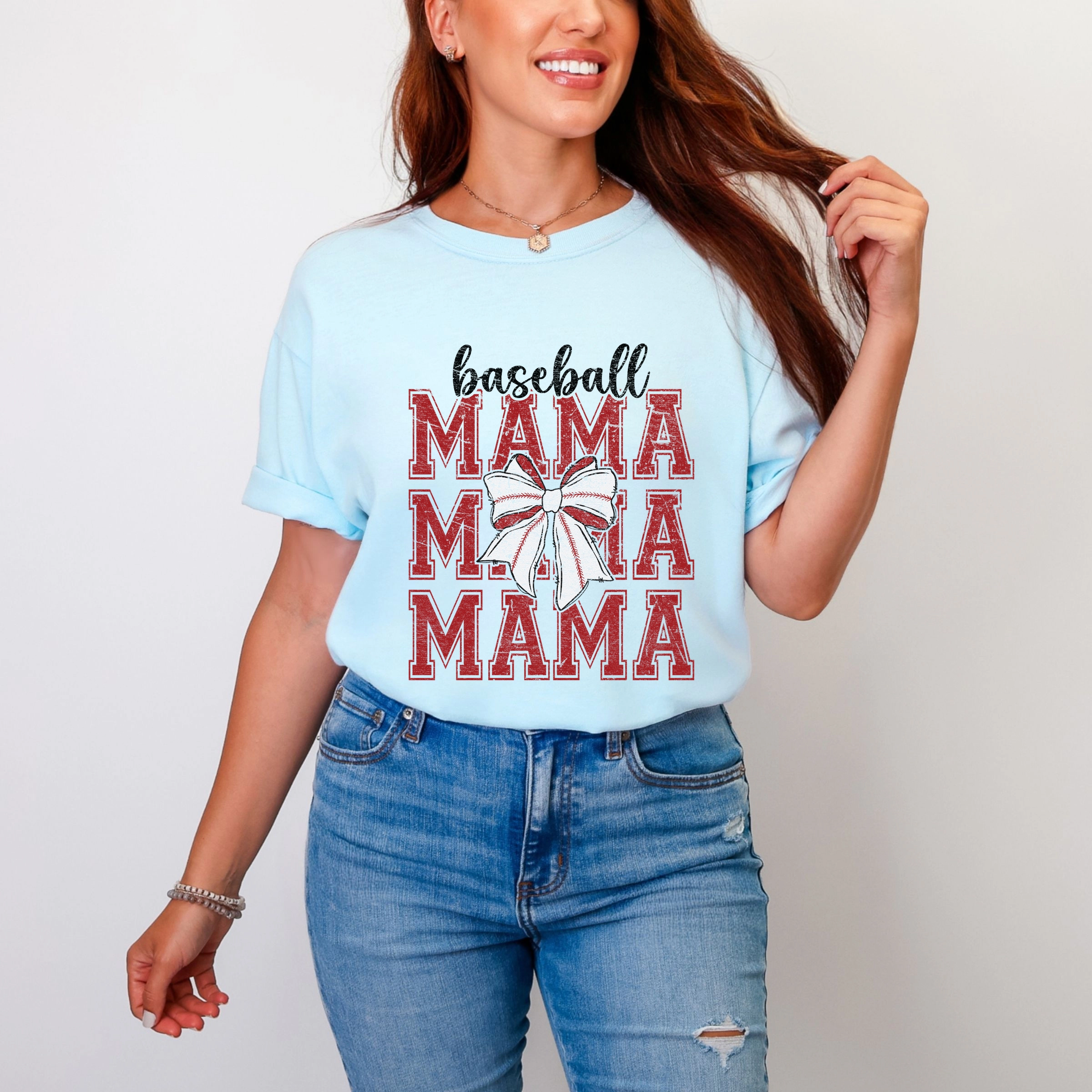 Simply Sage Market - Baseball Mama Stacked Coquette Women's Garment Dyed Graphic T-Shirt