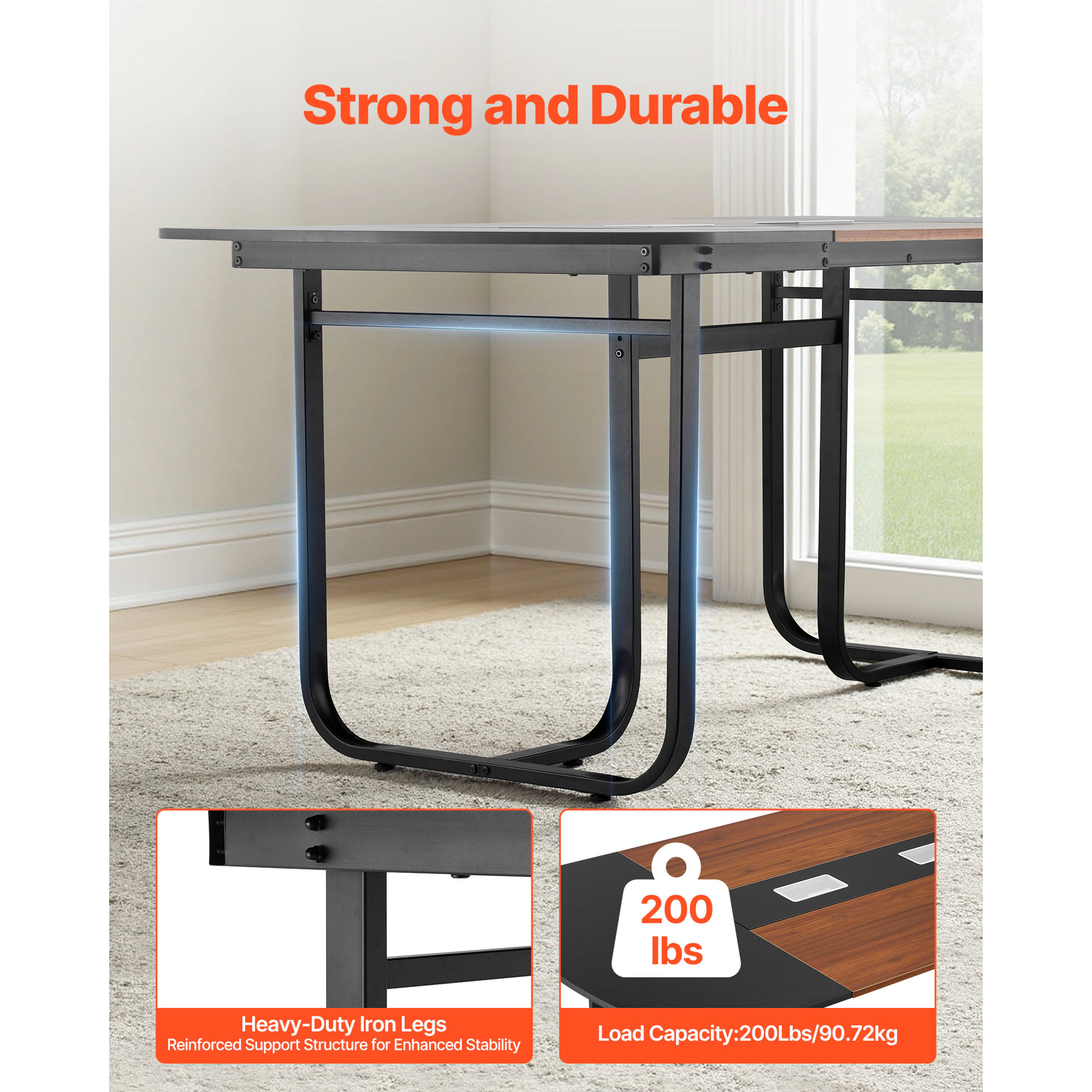 HONGGE Modern Office Meeting Desk with Metal Legs for Conference Room Easy Assembly Brown
