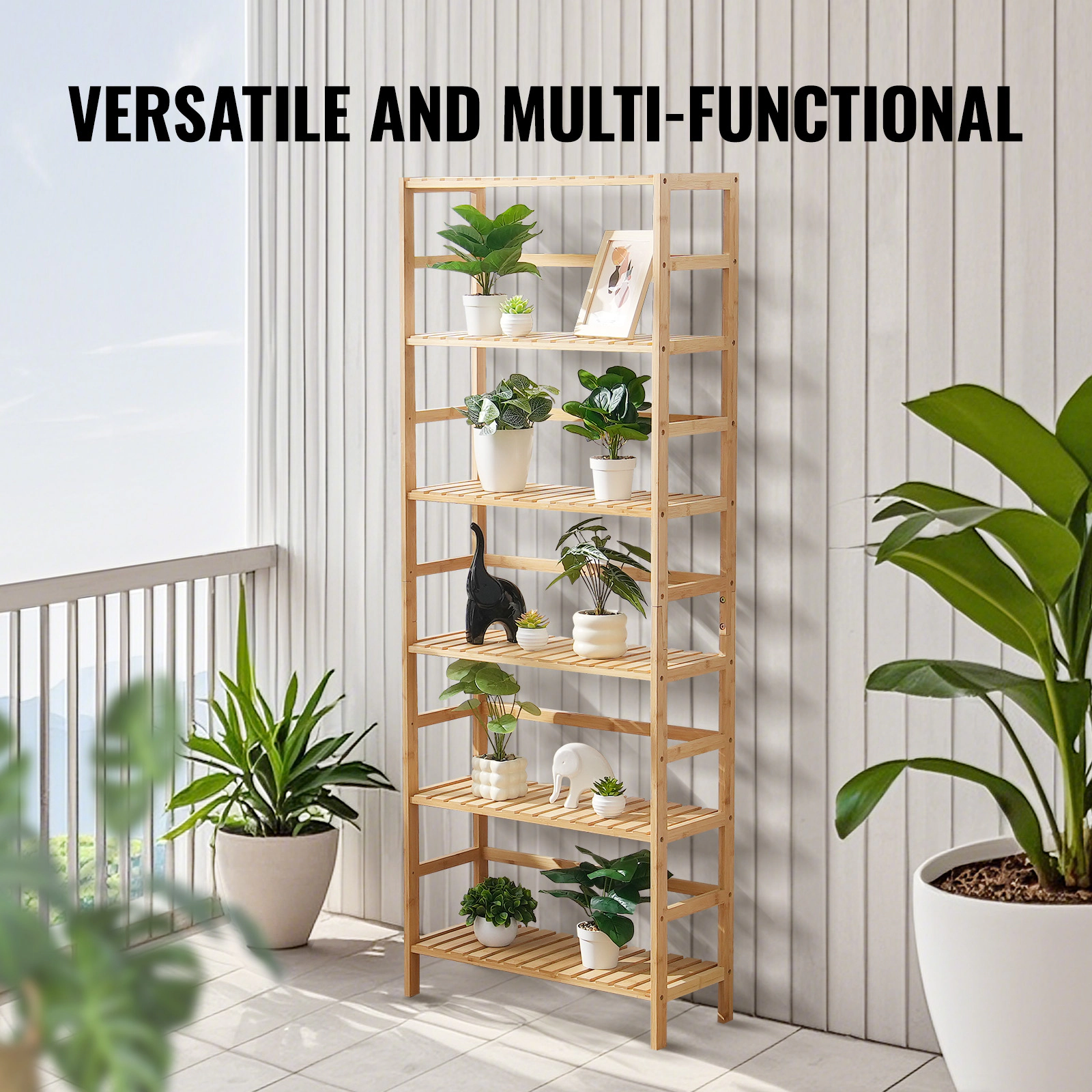HONGGE Bamboo Bathroom Shelf Display Rack Organizer Freestanding Flower Plant Stand
