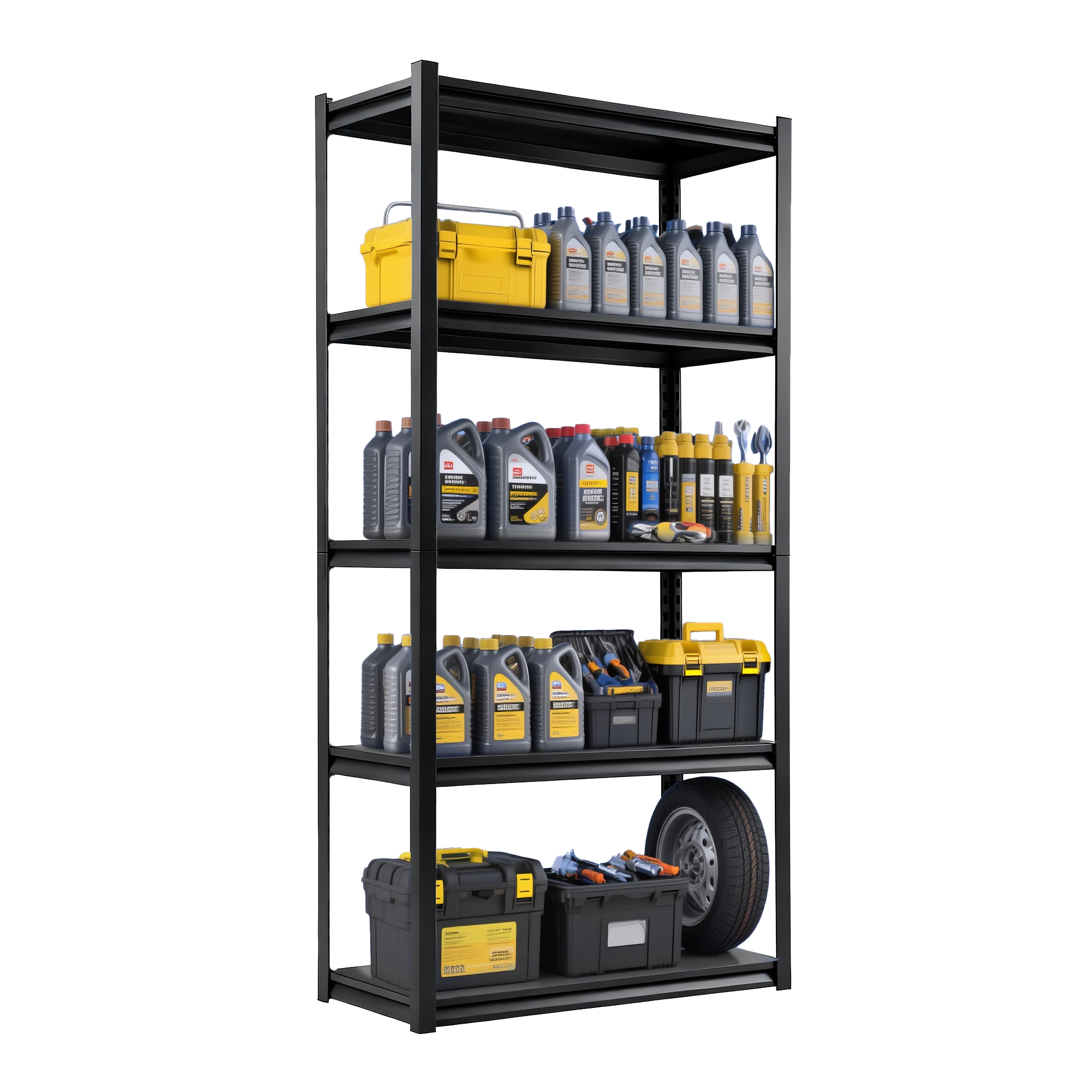 Flynama 5-Tiers Heavy Duty Steel Adjustable Garage Storage Shelving Unit in Black (35.4 in. W x 72 in. H x 15.7 in. D)