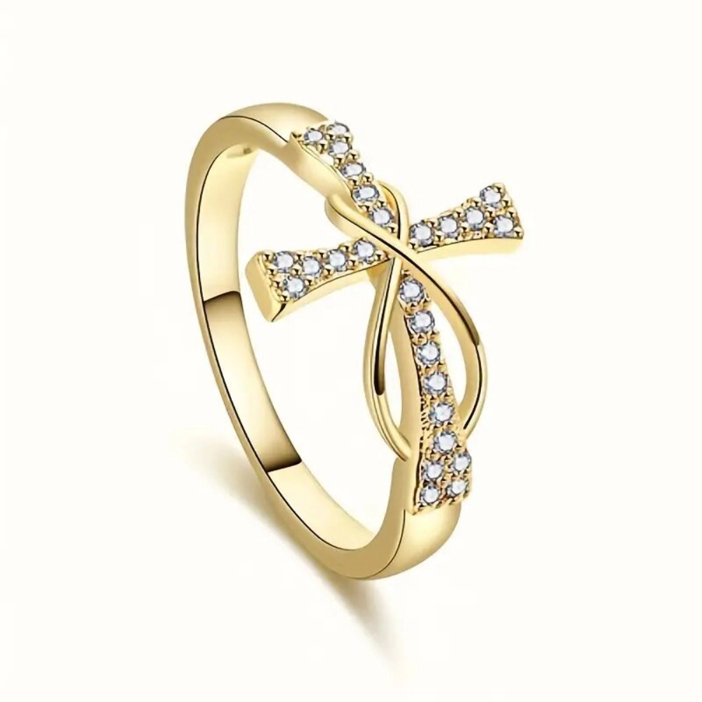 Women Fashion Cubic Zirconia Cross Ring Wedding Engagement Anniversary Party Jewelry
