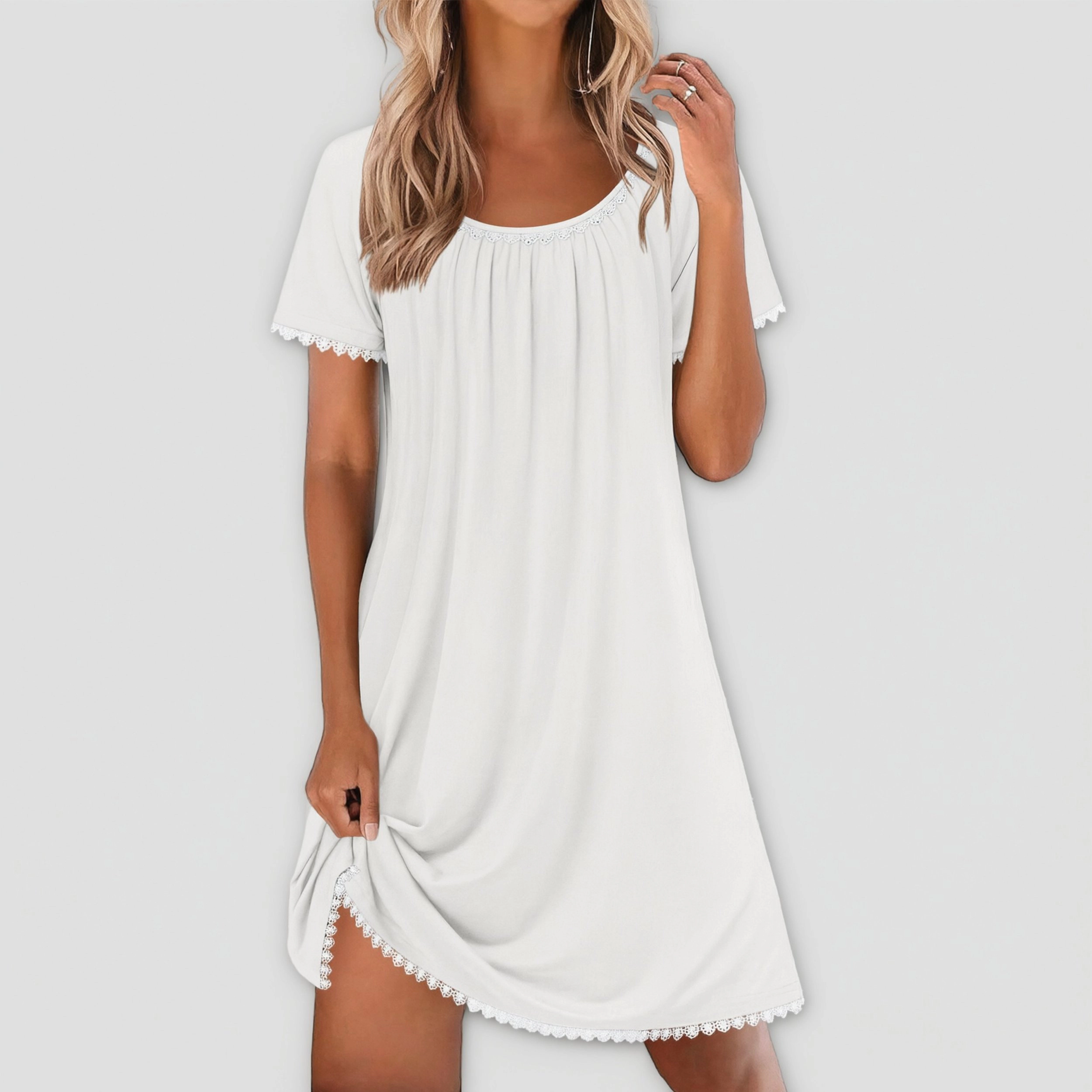 Ekouaer Women's Lace-Trim Short Sleeve Cotton Nightgown