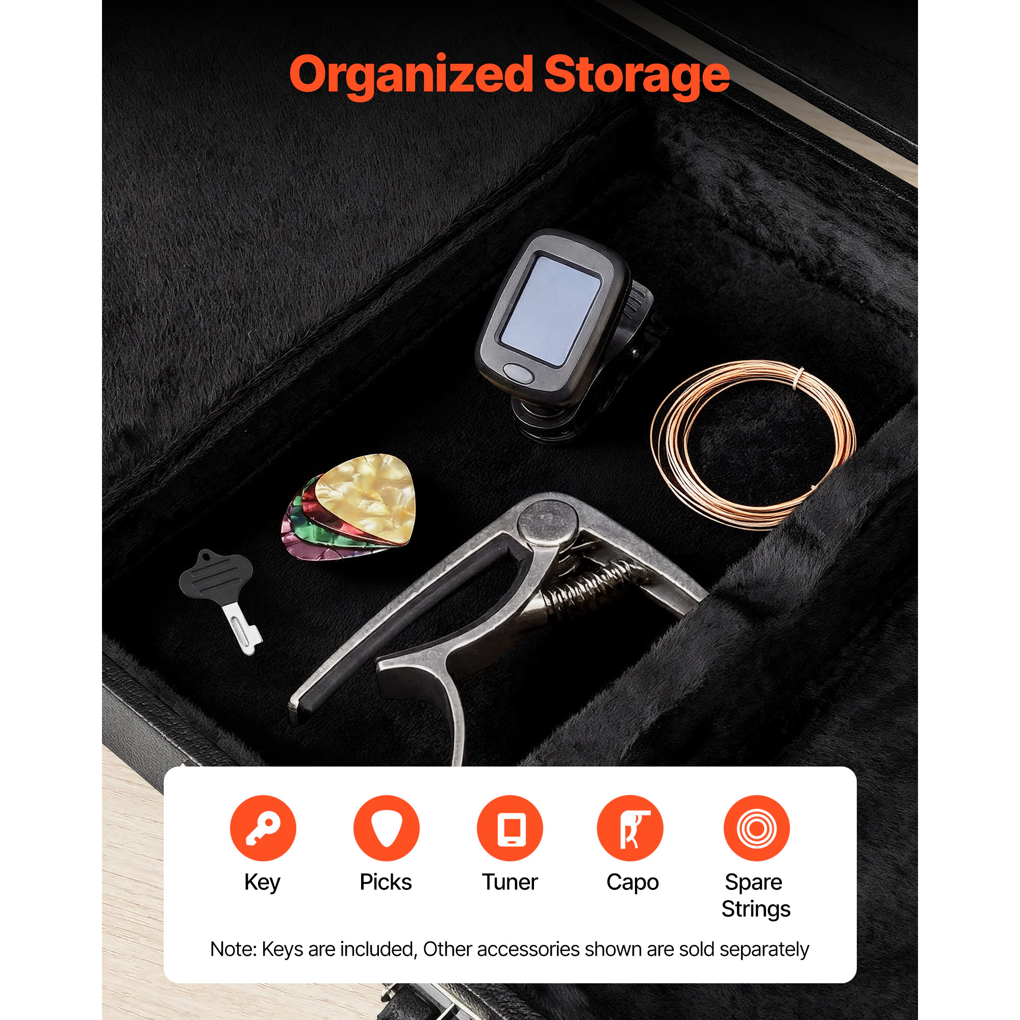 HONGGE Electric Guitar Hard Case 41.3 Inch Rectangle Wooden Hard-Shell Protective Carrying with Lock Latch Padding