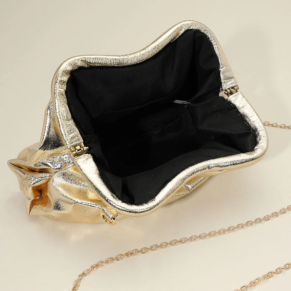 FASHNZFAB Metallic Pleated Frame Clutch Evening Bag / Crossbody Bag