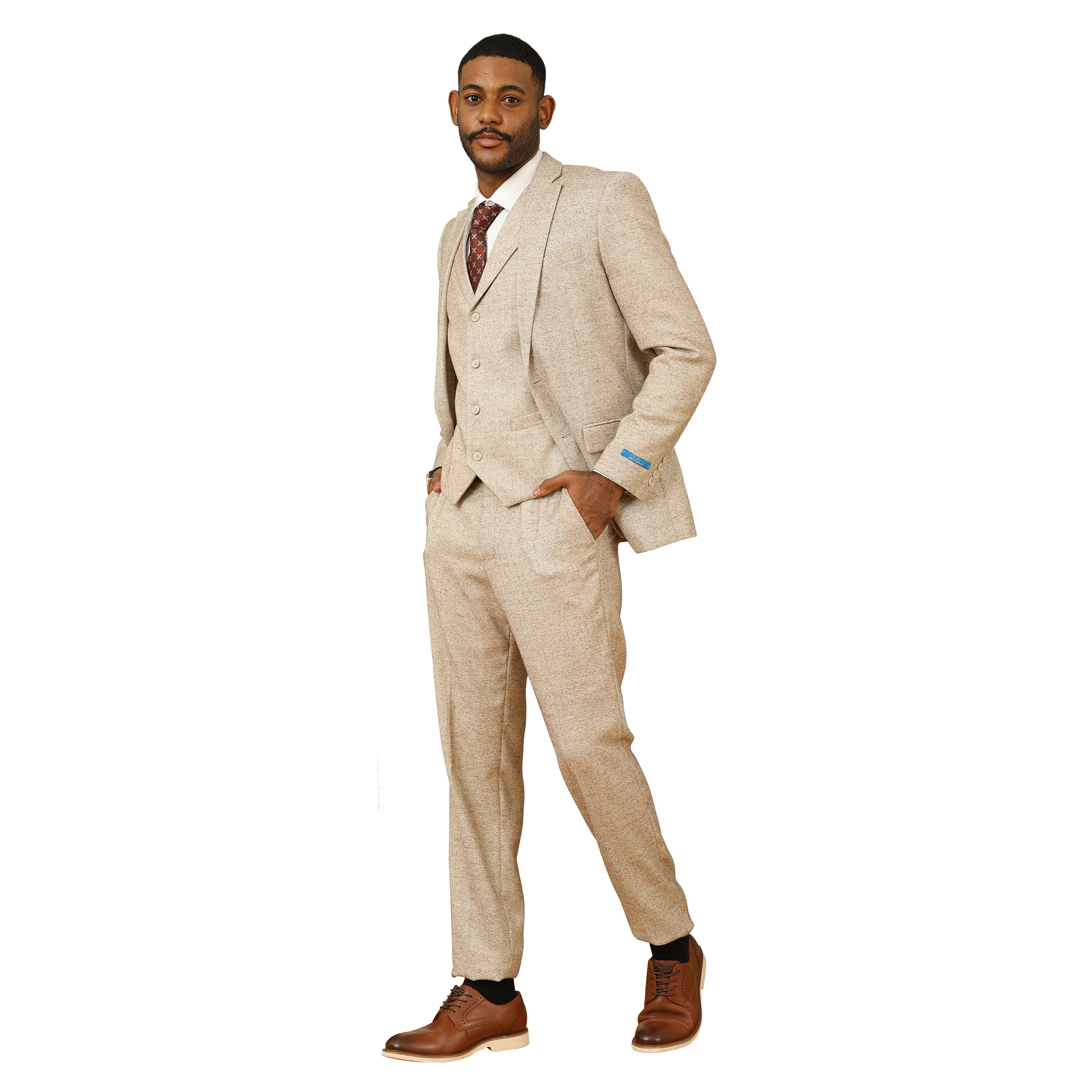 Sean Alexander Mens Regular Fit 3pc Tweed Textured Suit Set