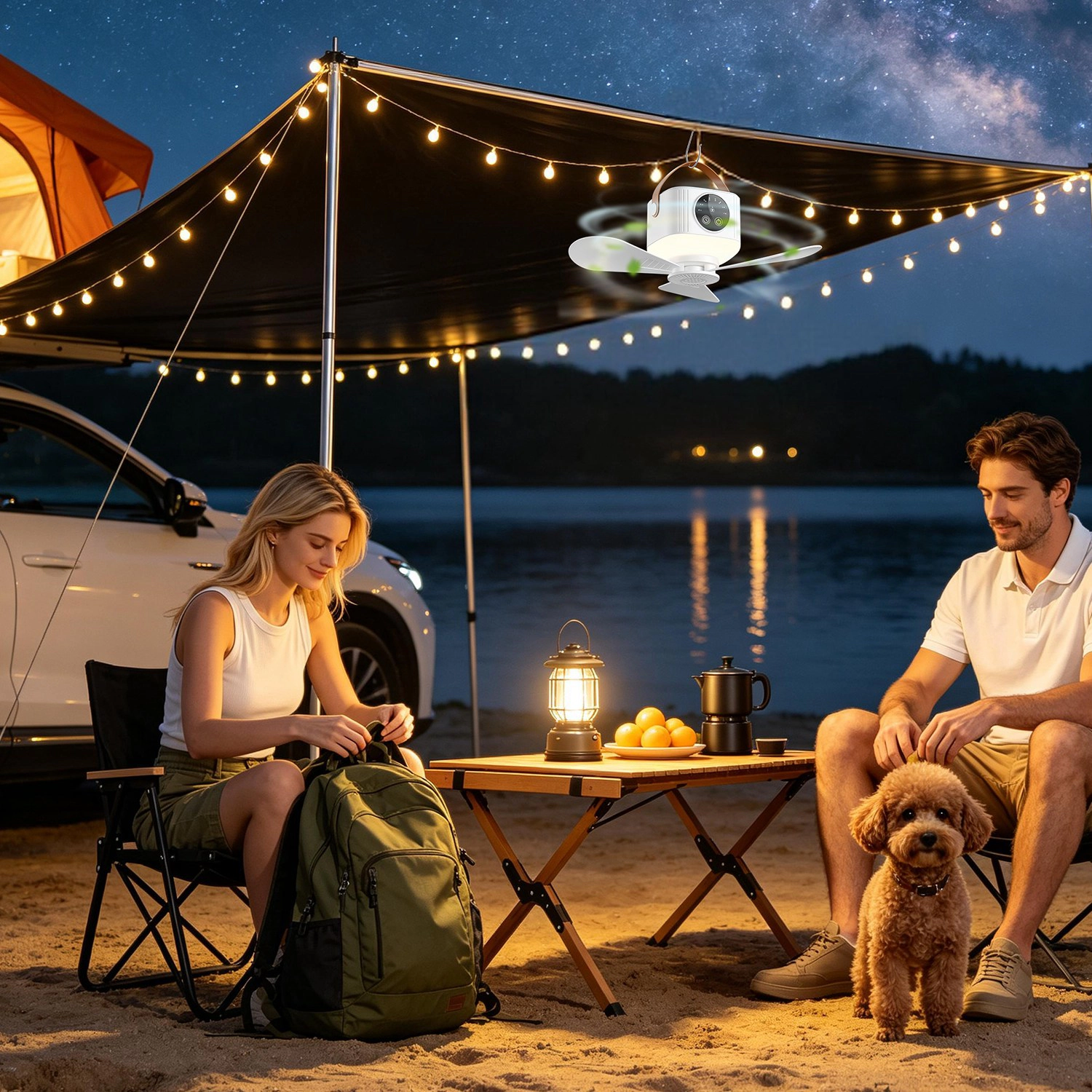 GBruno 2-in-1 Rechargeable Tent Ceiling Fan With Light