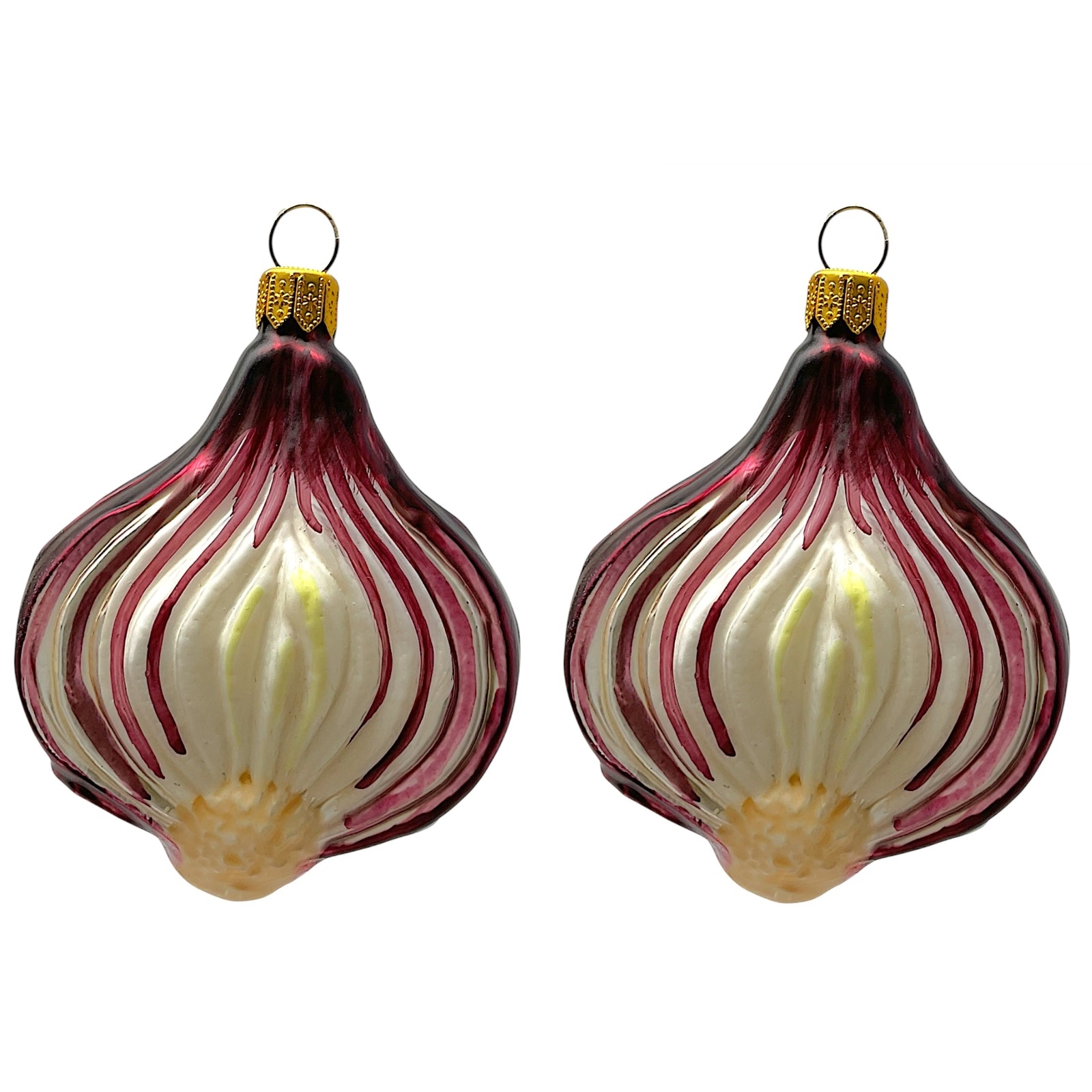 Pinnacle Peak Trading Company Red Onion Vegetable Polish Blown Glass Christmas Ornament Set of 2 Decorations