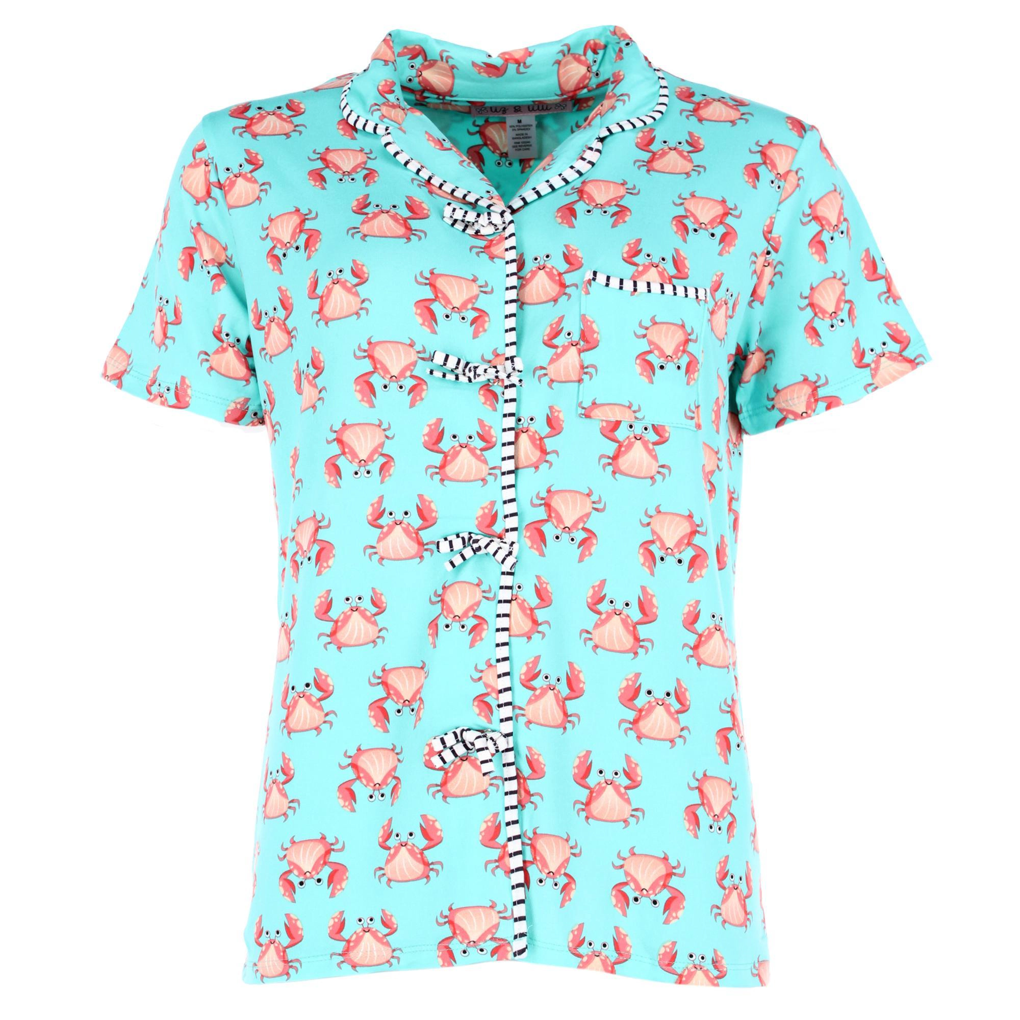 CTM Women's Beachy Crab Short Notched Collar Pajama Set by Liz & Lilli