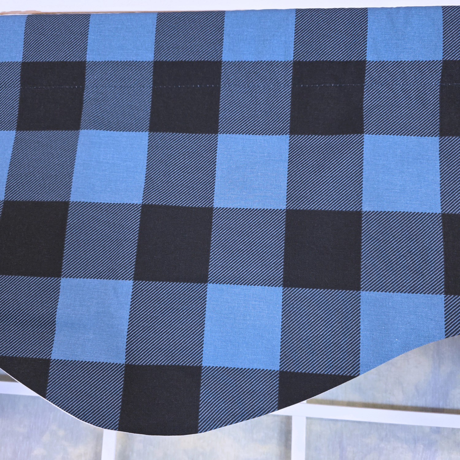 RLF Home 100% Cotton Barnyard Check  Cornice  Fully lined Windows Rod Pocket Valance 50" x 17"  Blue