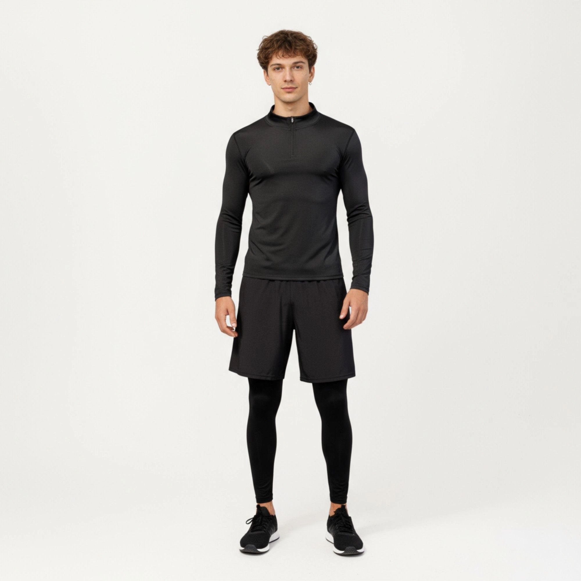 Anna-Kaci Men's Long Sleeve Quarter-Zip Compression Athletic Shirt with Mock Neck and Performance Stretch Fabric
