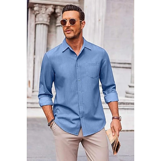 COOFANDY Mens Long Sleeve Button Down Shirts Spread Collar Chest Pocket Casual Tops