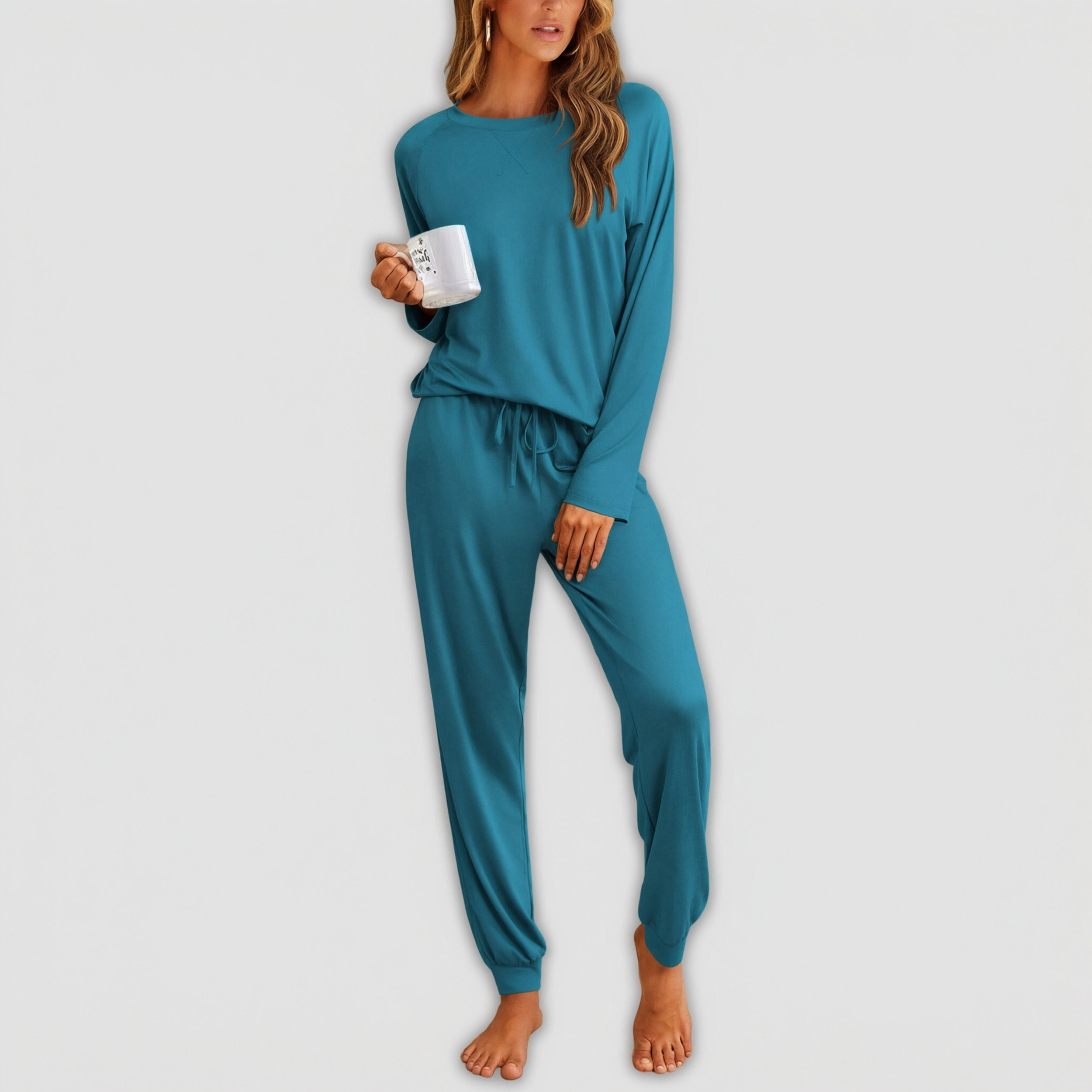 Ekouaer Pajamas Womens Long Sleeve Pajama Set Two Piece Loungewear Sleepwear with Jogger Pants
