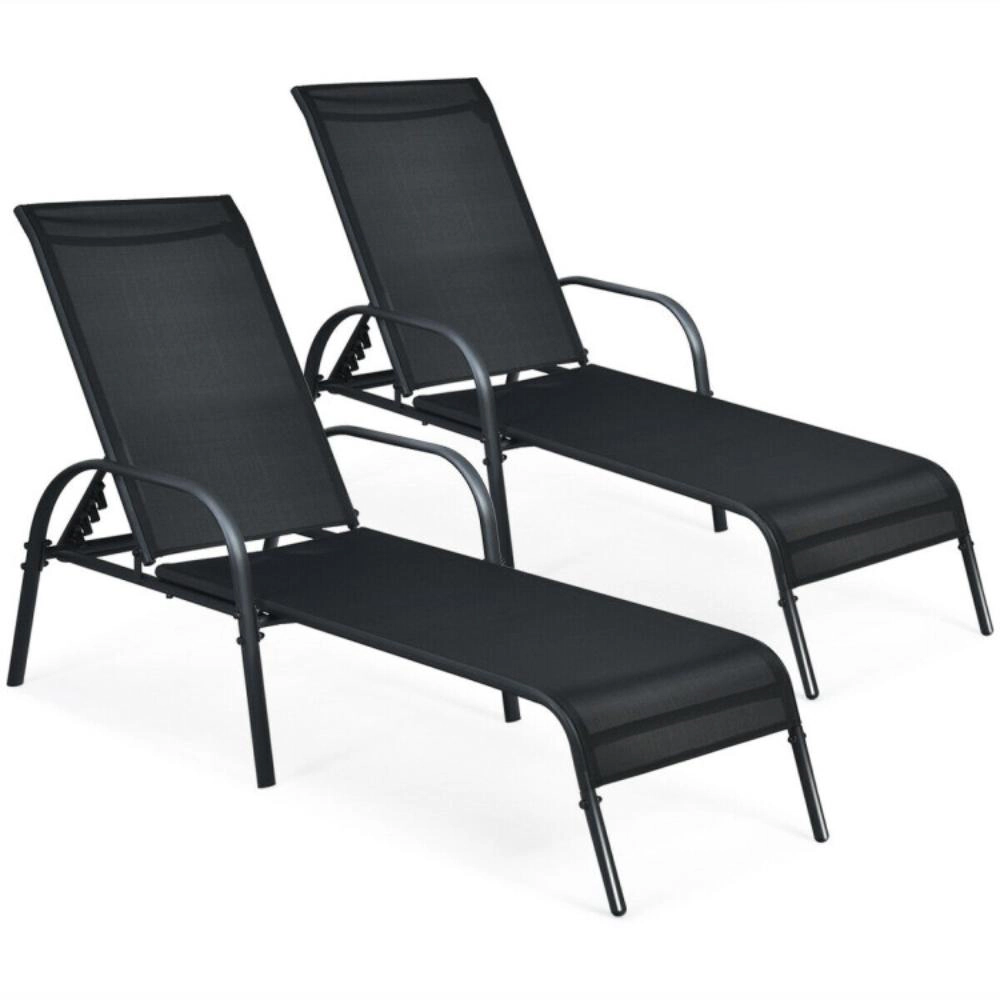 Hivvago 2 Pieces Outdoor Patio Lounge Chair Chaise Fabric With Adjustable Reclining Armrest