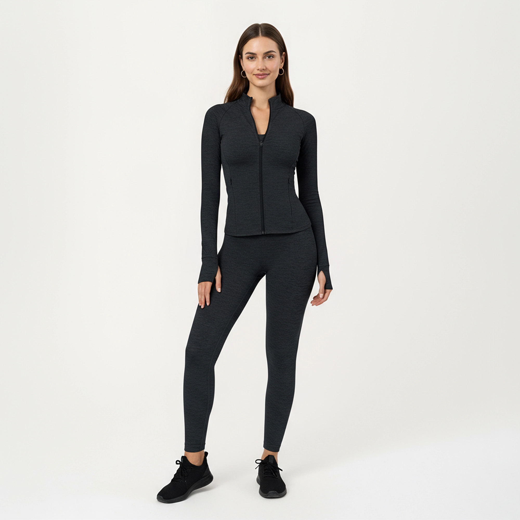Anna-Kaci Women's Long Sleeve Zip-Up Mock Neck Active Jacket with Thumbhole Cuffs