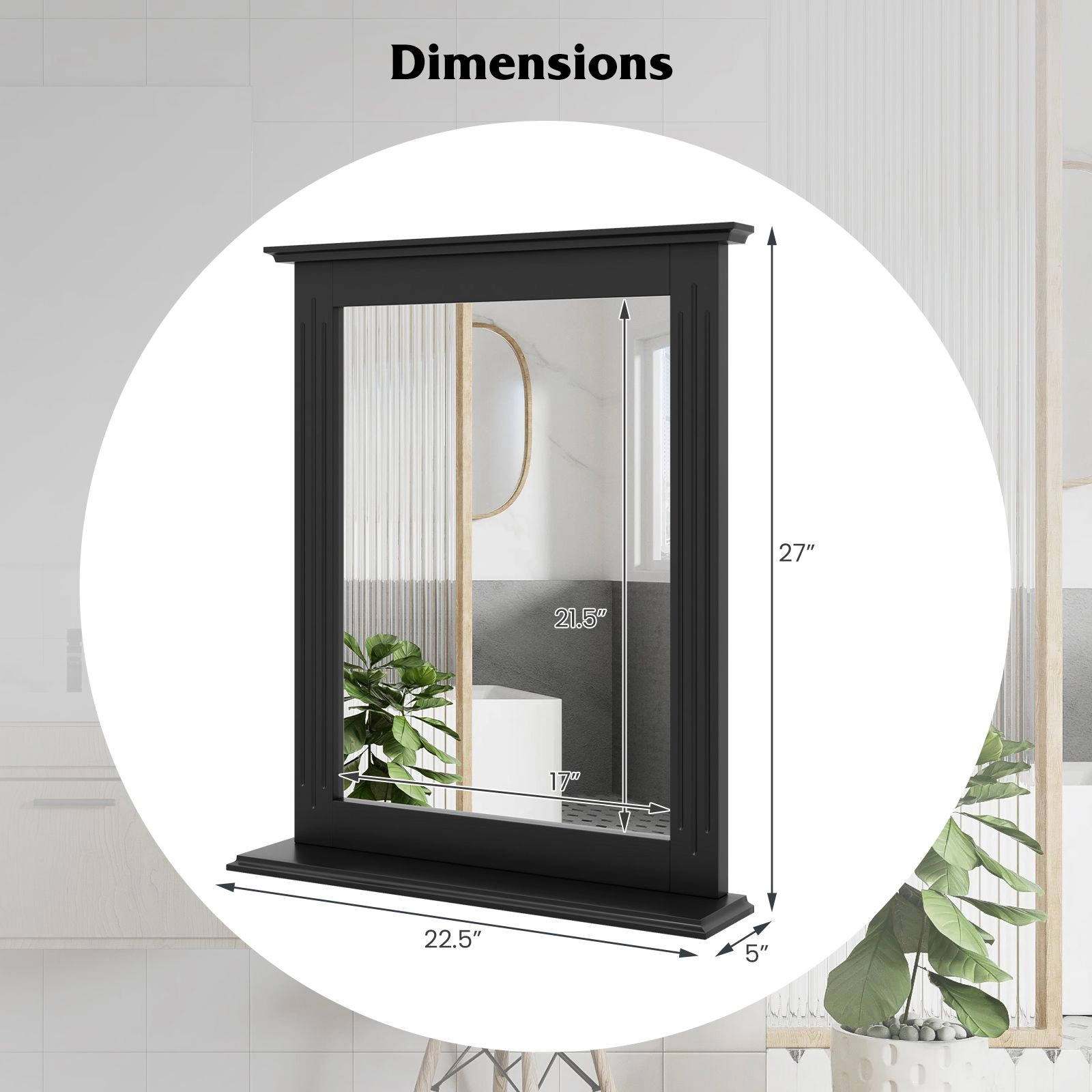SlickBlue 22.5 Inch Bathroom Mirror with Shelf, Wall Mounted