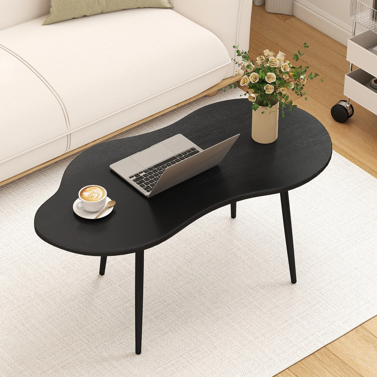 SUGIFT Cloud Shape Rounded Edge Metal Frame Irregular Coffee Table 39.5-in x 20-in x 17.5-in 110-lb Capacity Black