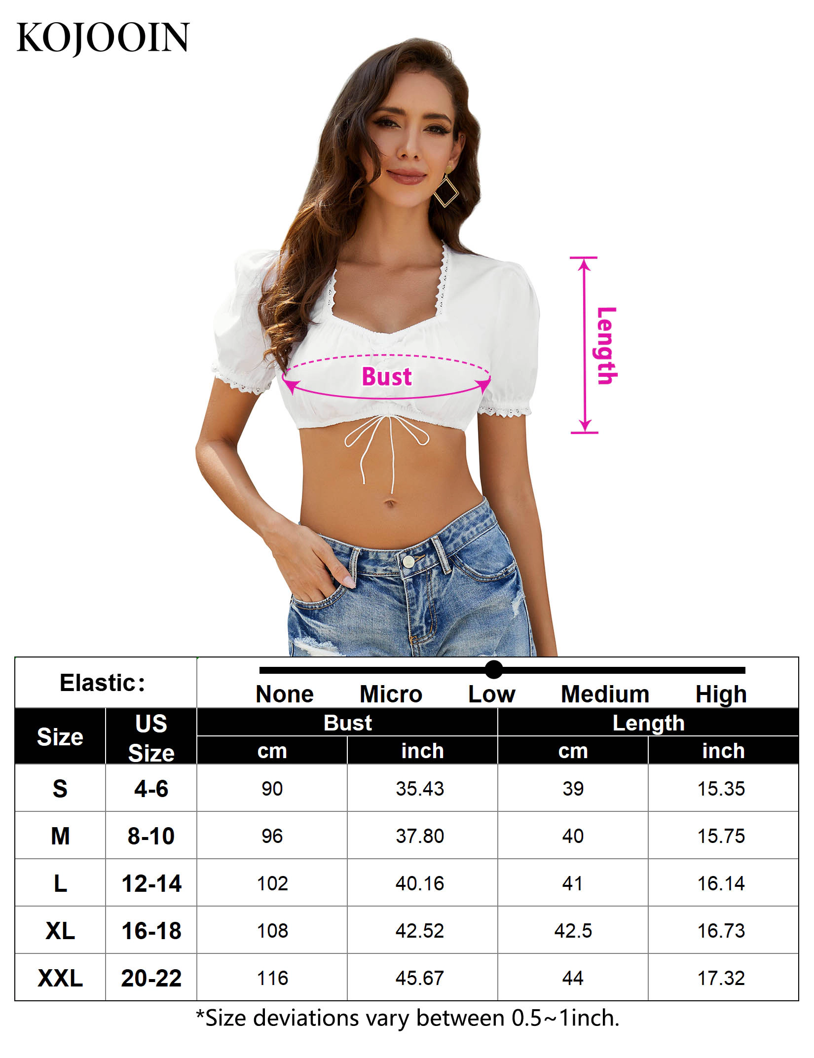 KOJOOIN Women Dirndl Blouse Oktoberfest Shirt Traditional Bavarian Crop Top Festival Costume