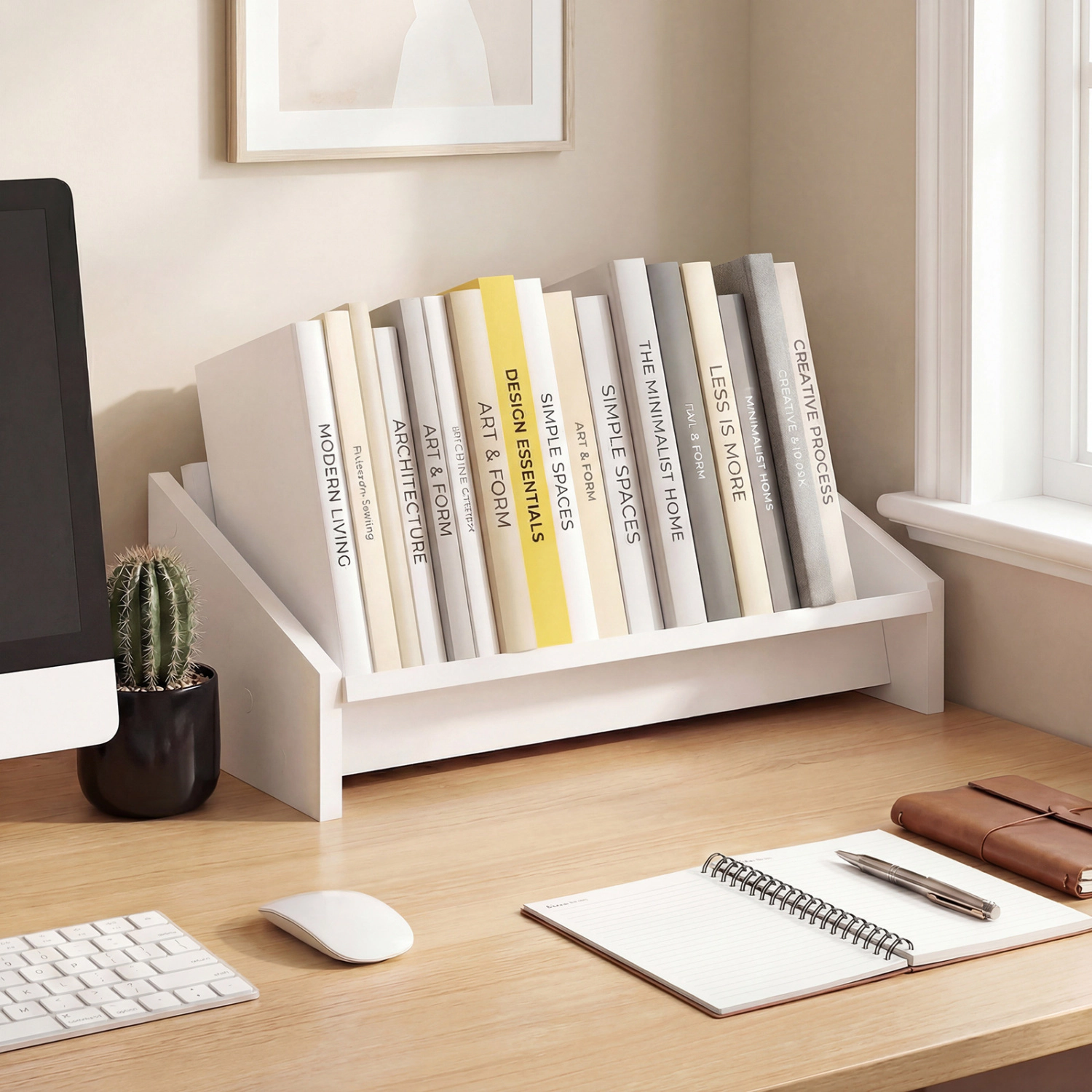LJG Wooden Tilting Bookcase Small Desktop Bookshelf Organizer for Magazines
