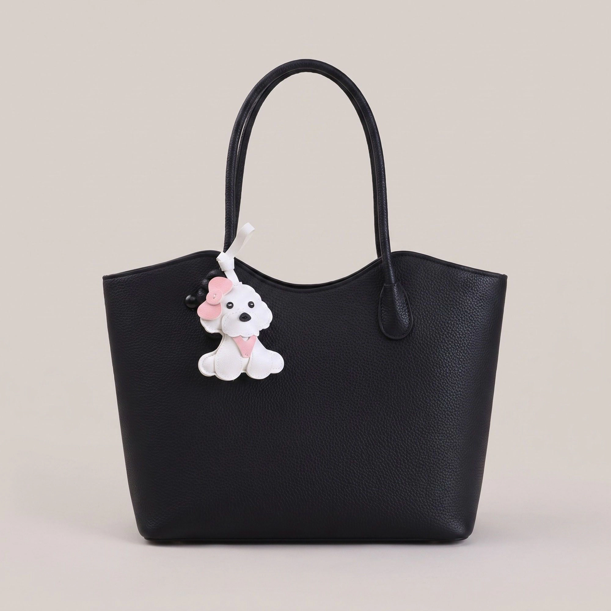 Alilang Women's Puppy Dog Bag Charm with Pink Bow Accent