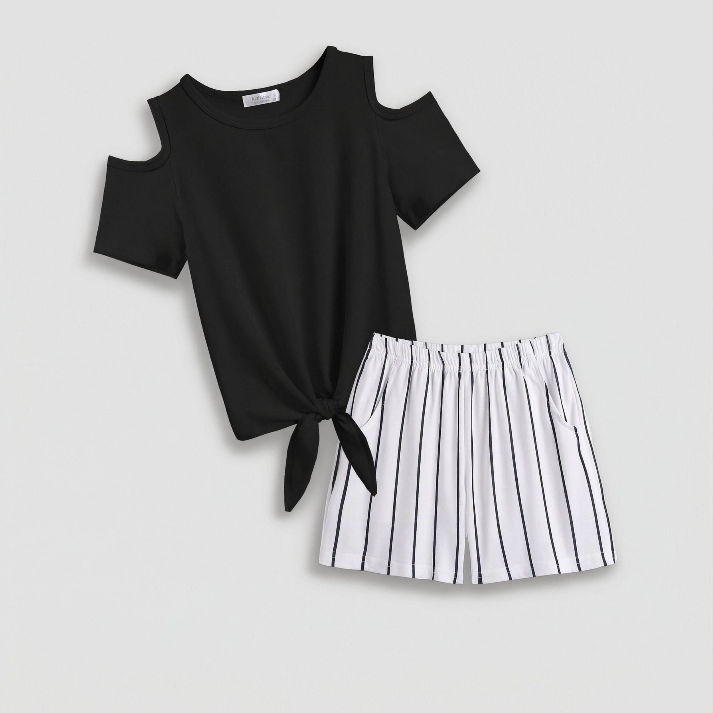 Arshiner Girls Short Sets Sleeve Tie Knot Tshirts And Casual Shorts With Pockets Cute Clothes