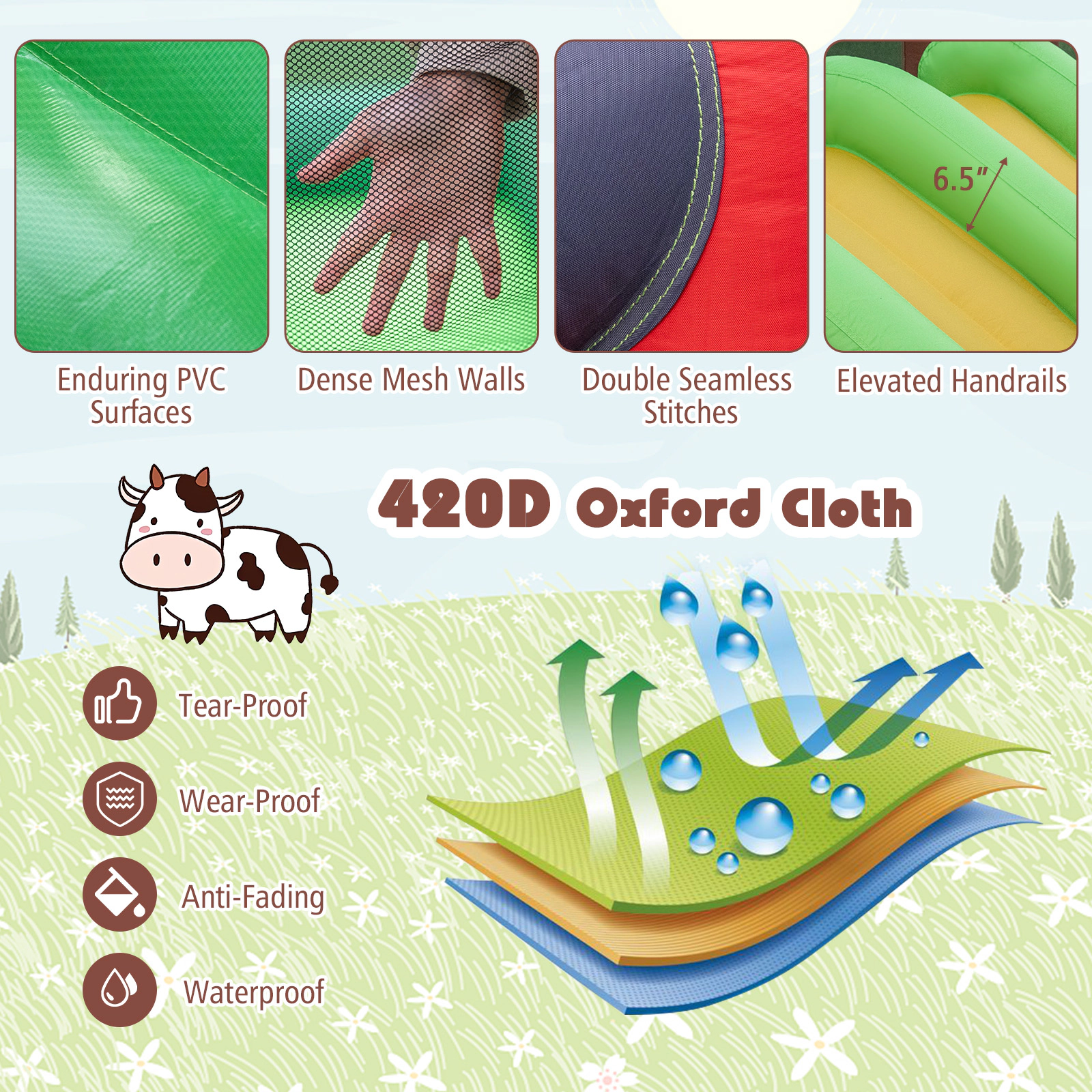 6-in-1 Inflatable Bounce House with Double Slides Basketball Hoop Ball Pit and Ocean Balls for 3 Kids 300-lb Capacity