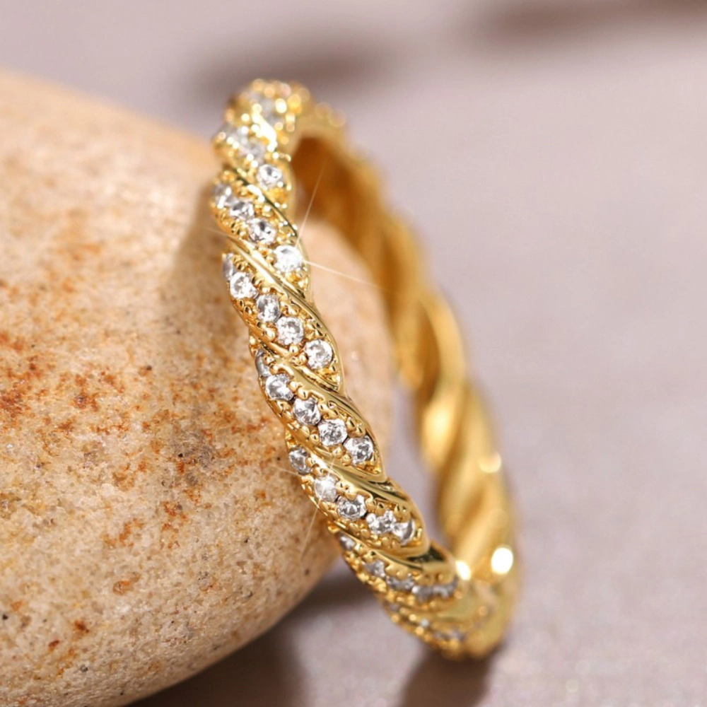Women Twist Woven Chain Ring Cubic Zircon Wedding Jewelry
