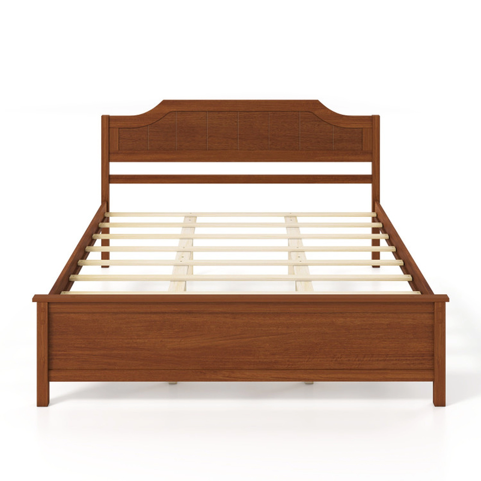 SUGIFT Queen Size 440-lb Capacity Walnut Solid Wood Platform Bed Frame with Headboard and 8 Plywood Slats