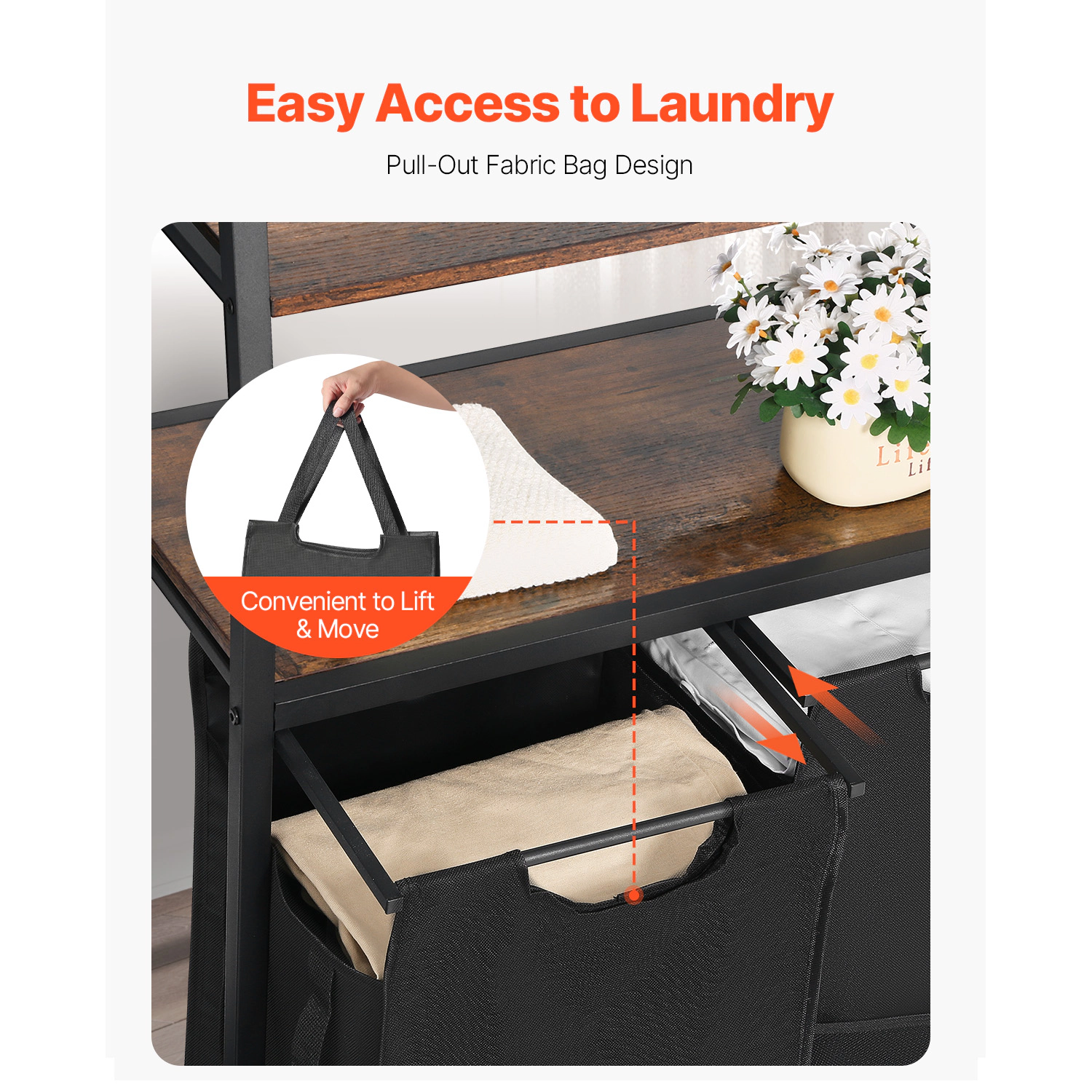 HONGGE Laundry Sorter Large Laundry Hamper with Metal Frame and Wooden Tabletop Freestanding Storage Organizer Baskets