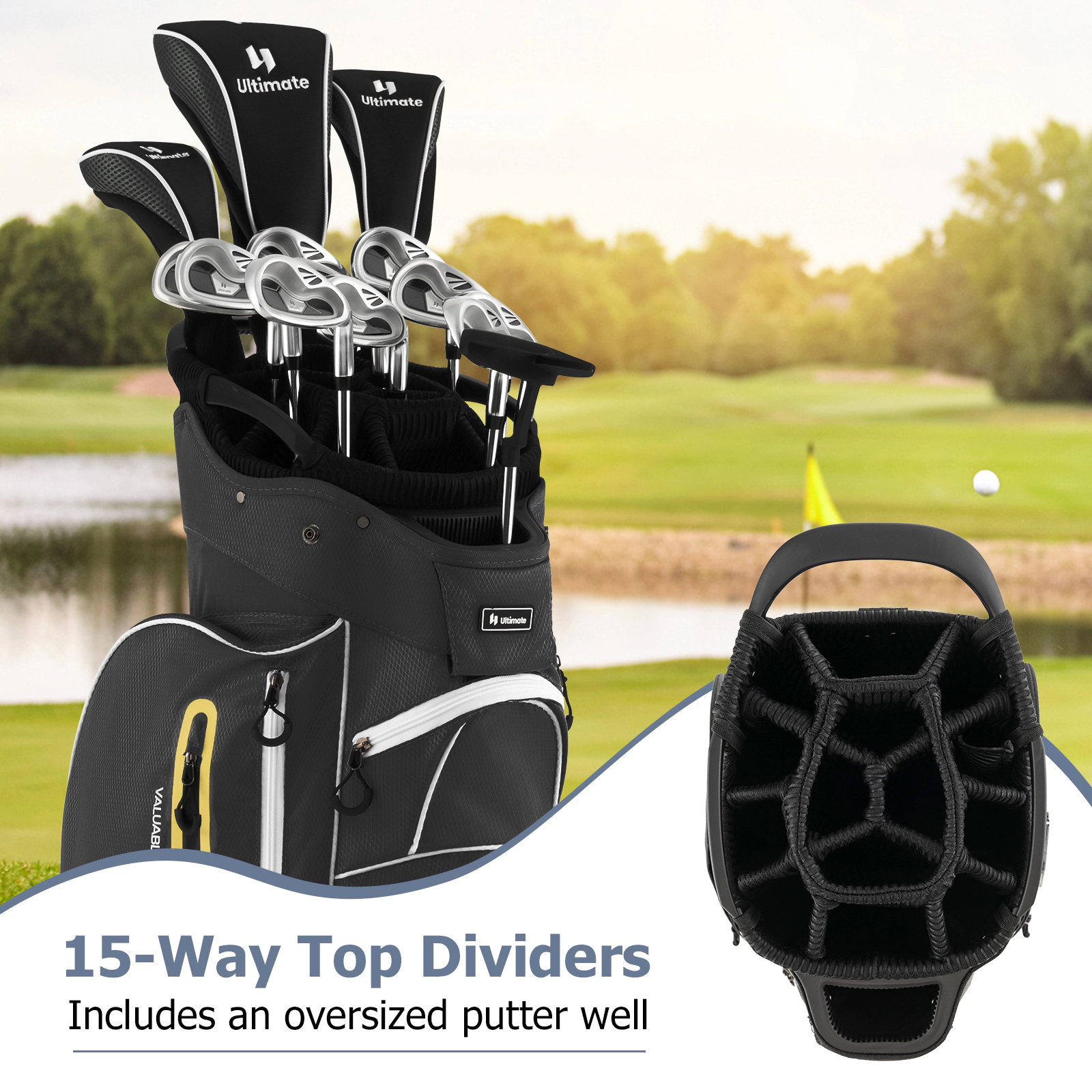 LJG 9.5 Inch Lightweight Golf Cart Bag with 15 Way Top Dividers