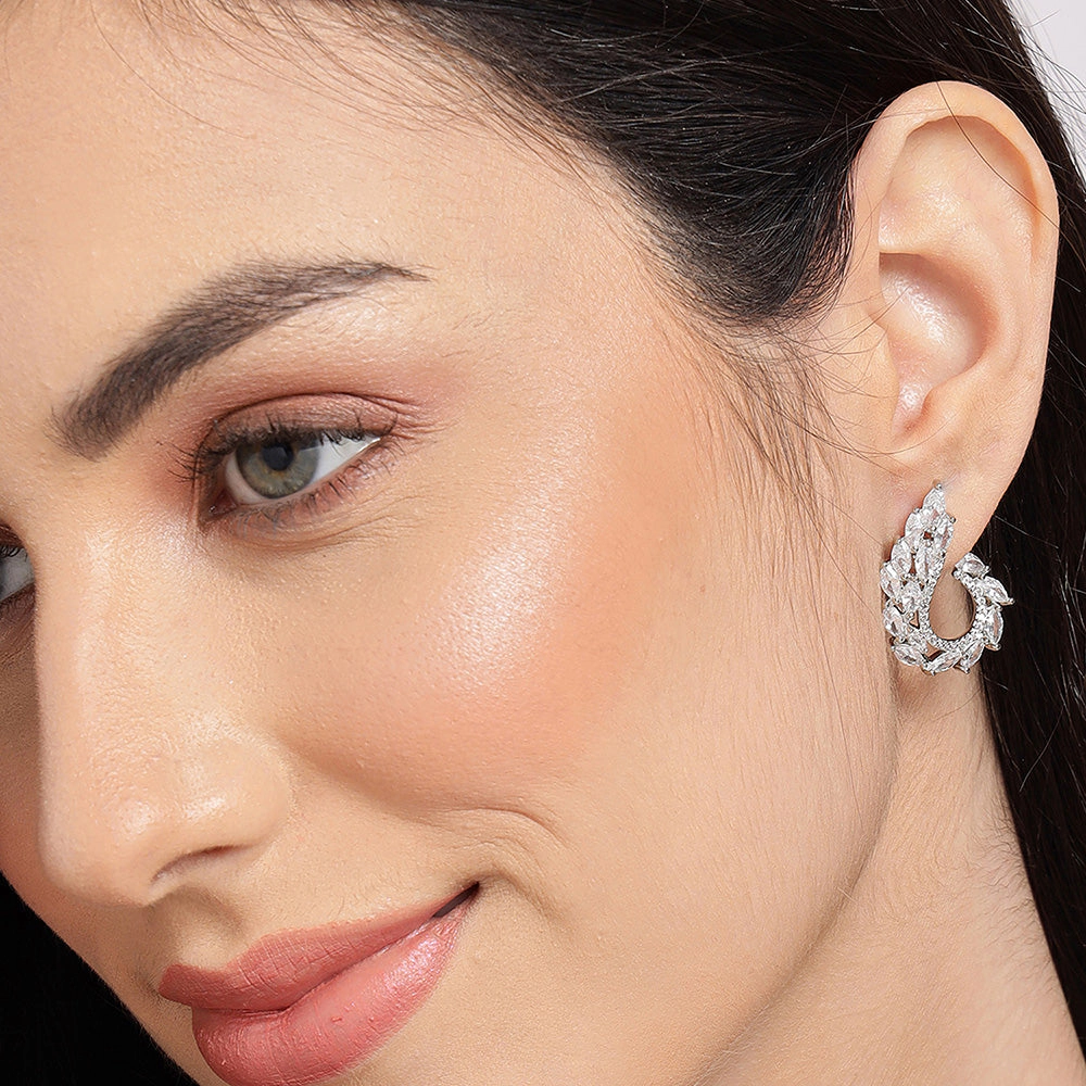 SOHI Women's Silver Embellished Cluster Drop Earrings