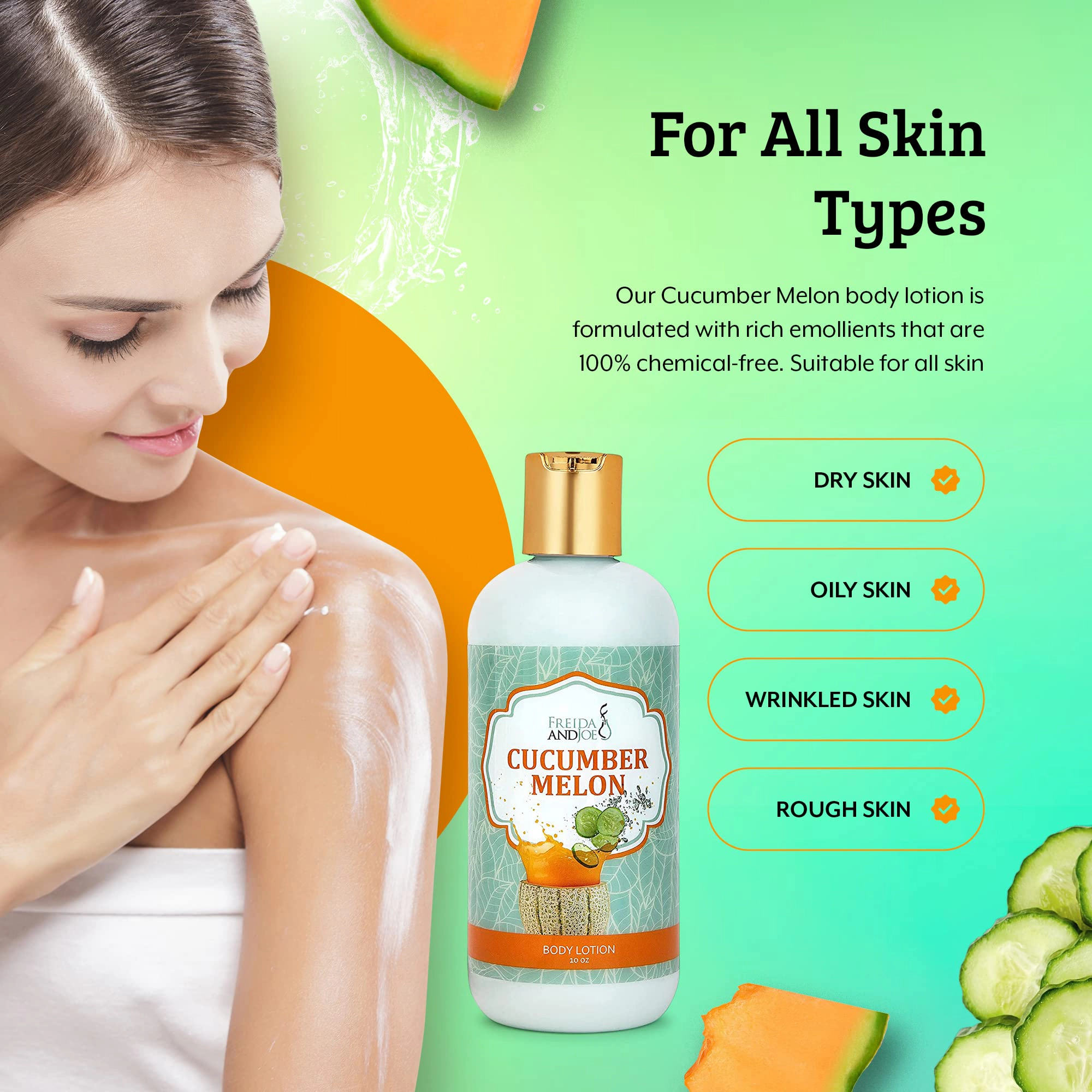 Freida and Joe Womens 10oz Deep Moisturizing Fragrance Body Lotion & 8 oz in Cucumber Scent