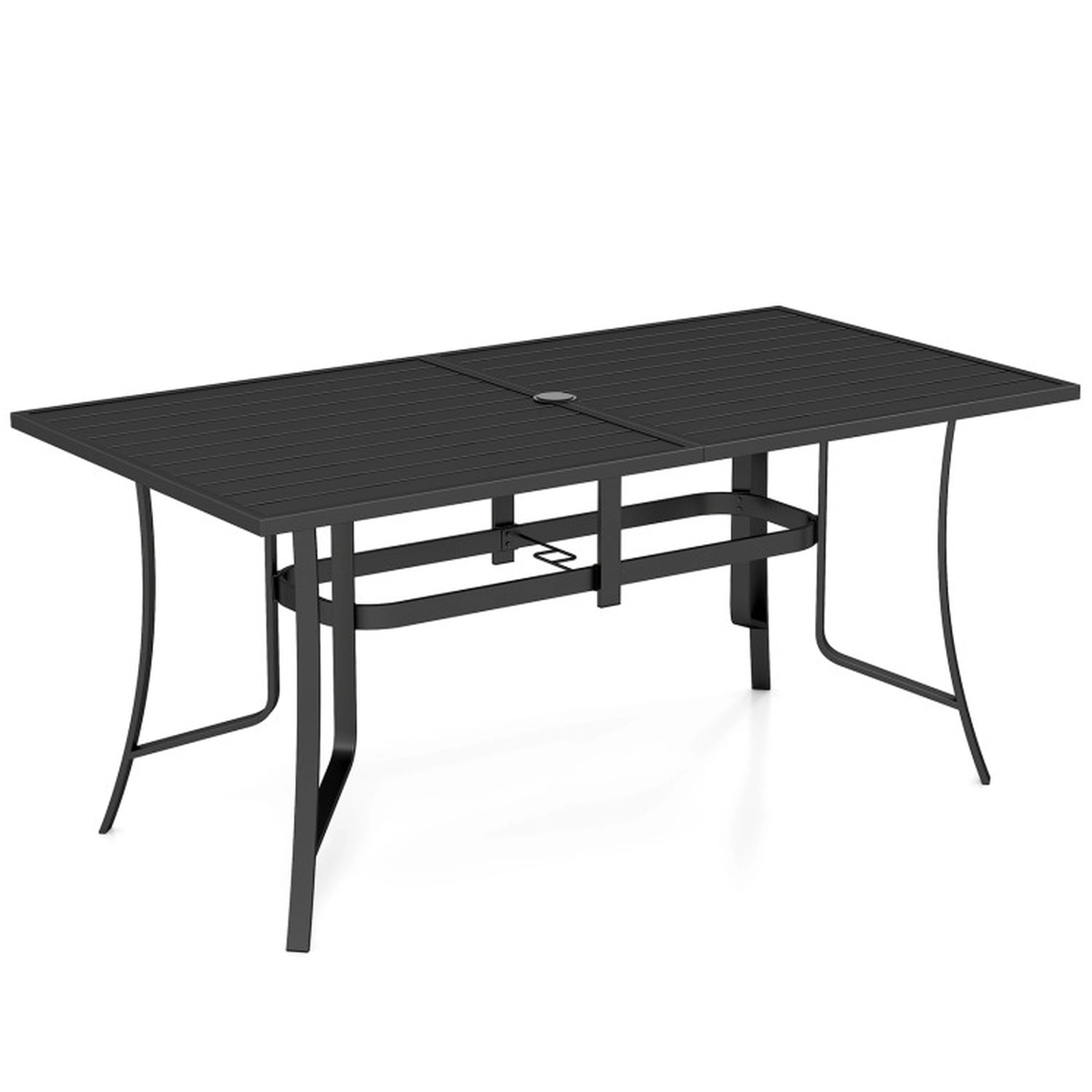 SUGIFT 6-Person Metal Slat Top Umbrella Hole Rectangle Patio Dining Table 63-in x 33-in x 29-in 330-lb Capacity Black