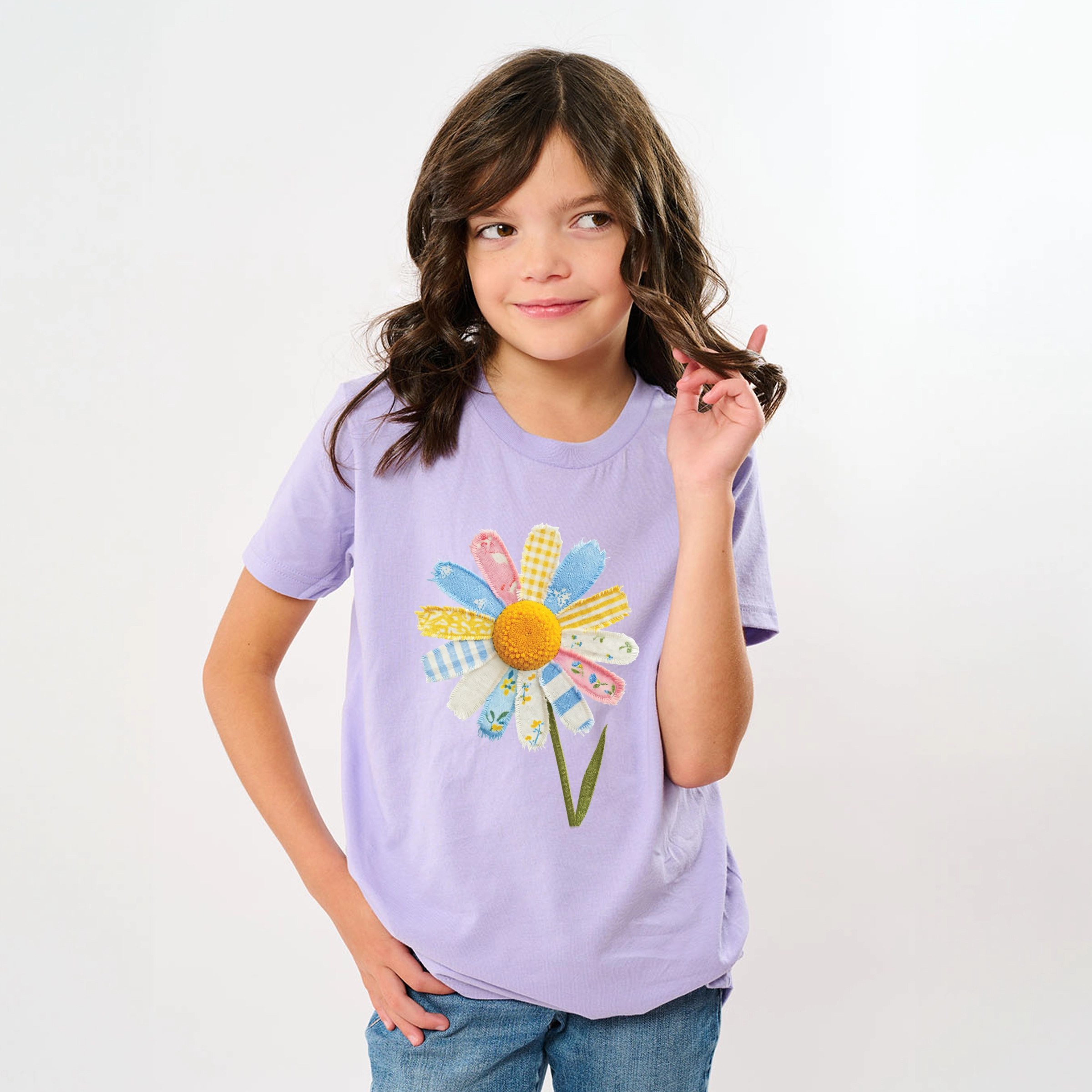 The Juniper Shop - Youth Short Sleeve Graphic T-Shirt Daisy Faux Patchwork