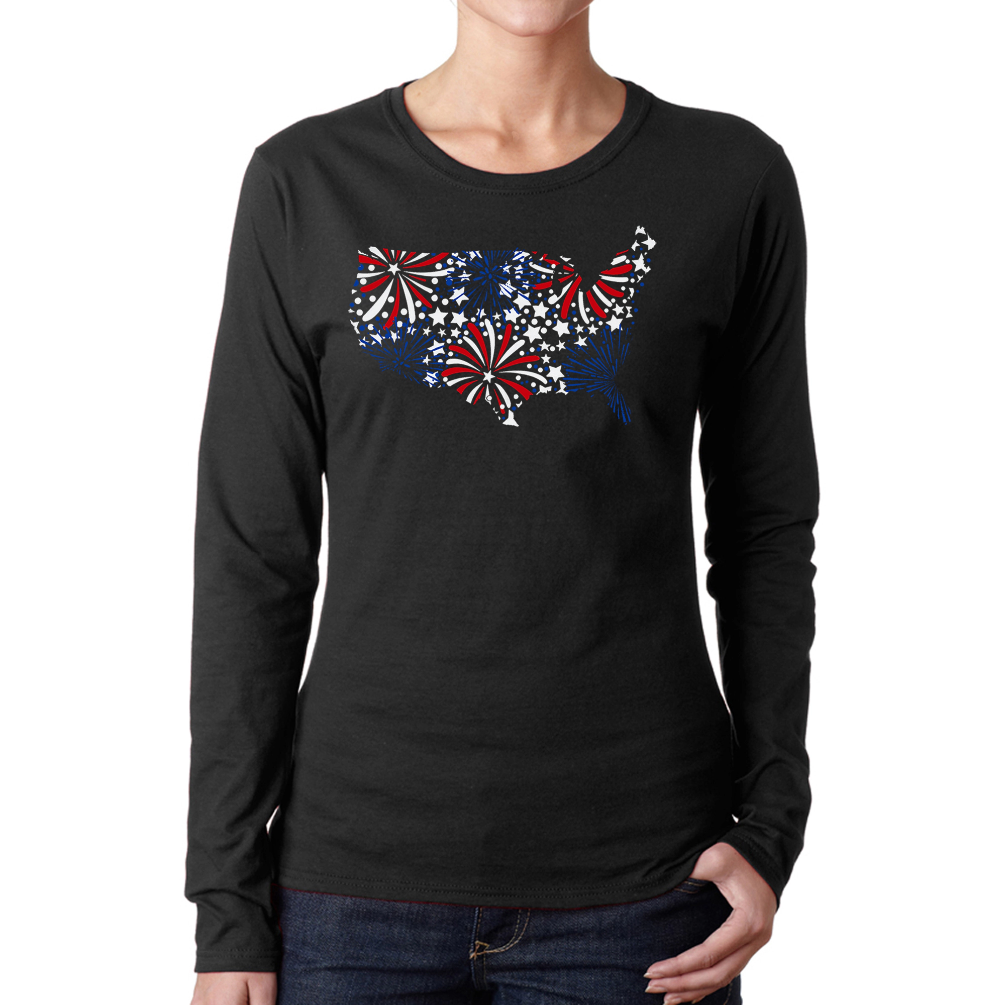 LA Pop Art Women's Word Long Sleeve T-Shirt - USA Fireworks