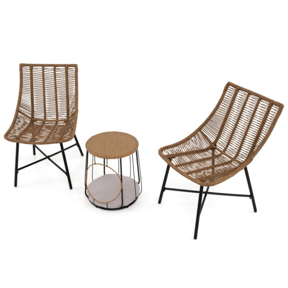 Hivvago 3 Piece Outdoor Furniture Set With Pet Housefor Patio Yard-Brown