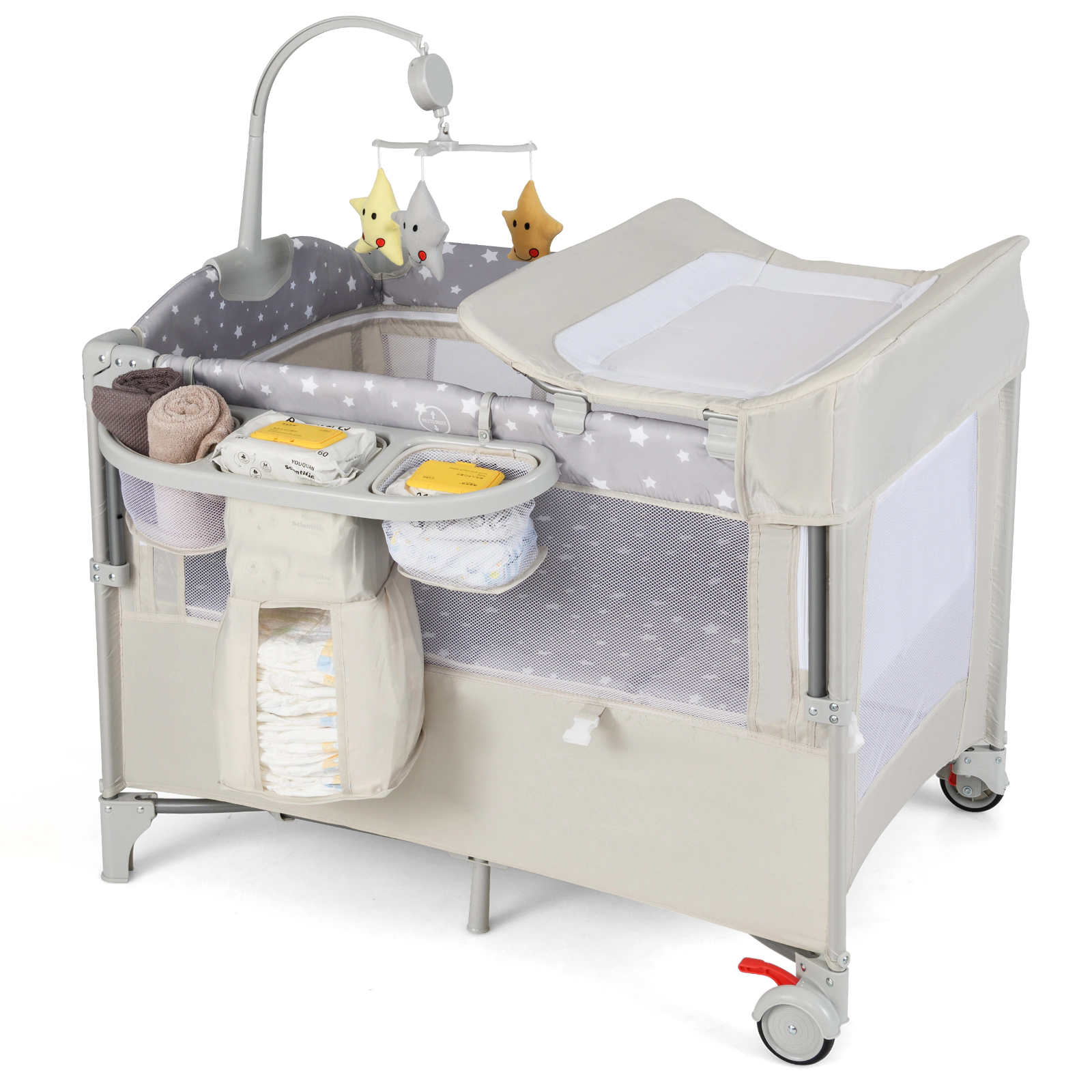 SlickBlue 5-in-1 Kids Bassinet Bedside Sleeper Crib with Changing Table