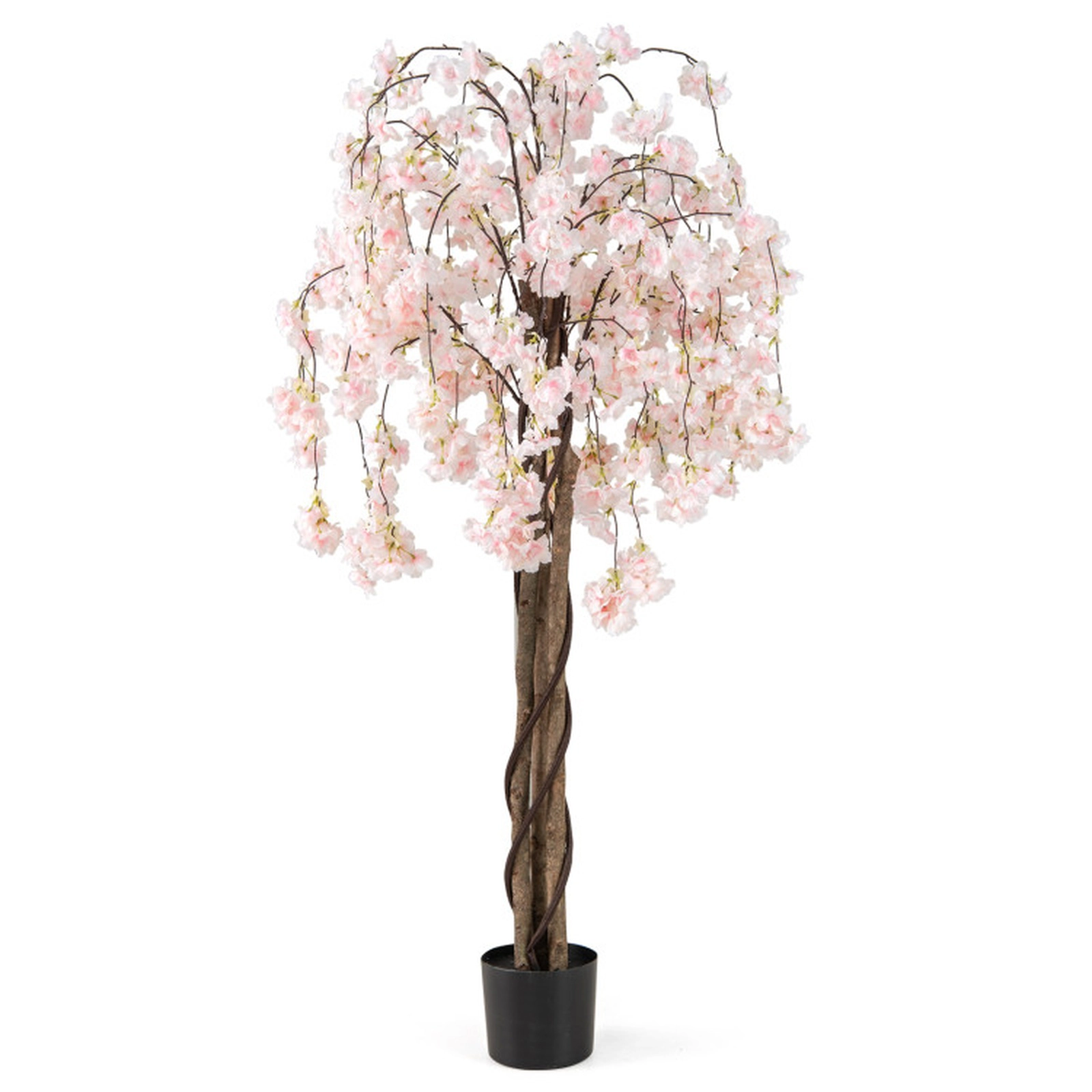 SUGIFT 5.5-ft Artificial Cherry Blossom Tree with Pink/White Flowers 65-in Tall with Cement-Filled Pot 1-Pack Pink/White
