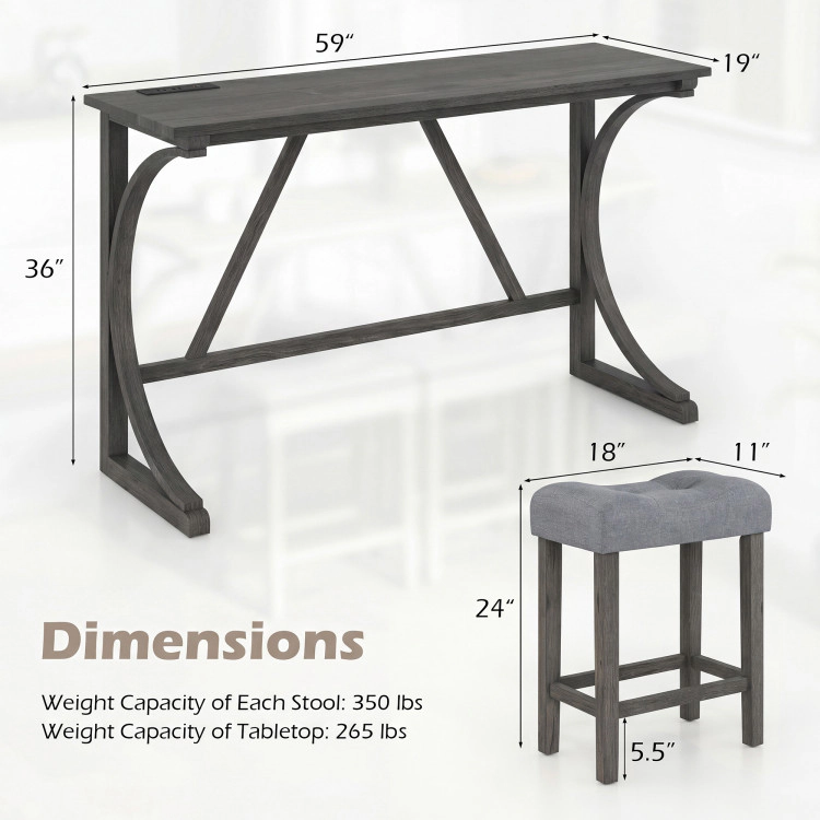 Hivvago 4-Piece Bar Table Set With Power Outlet And Upholstered Saddle Seat Stools