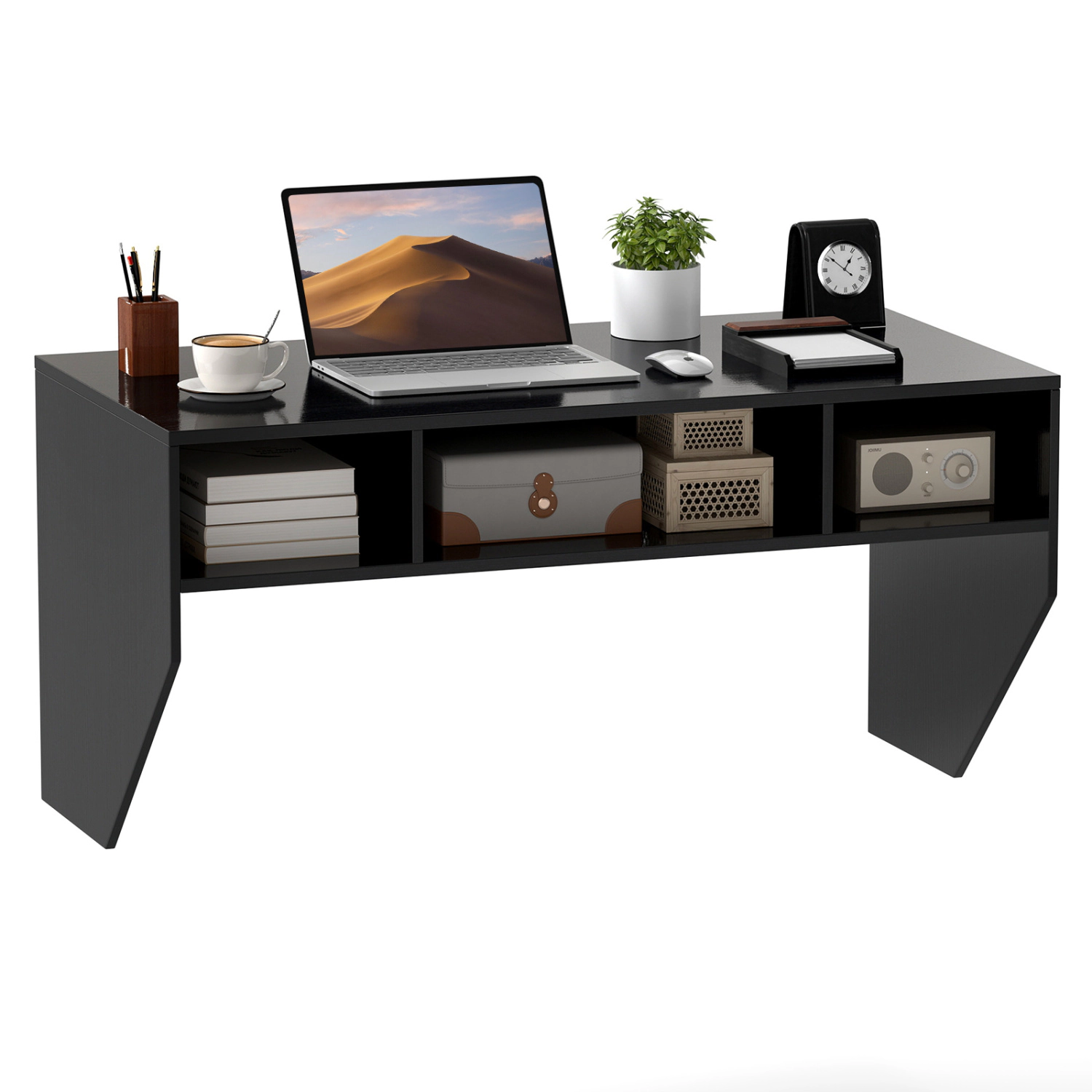 LJG Wall-Mounted Computer Desk Floating Laptop with 3 Storage Compartments