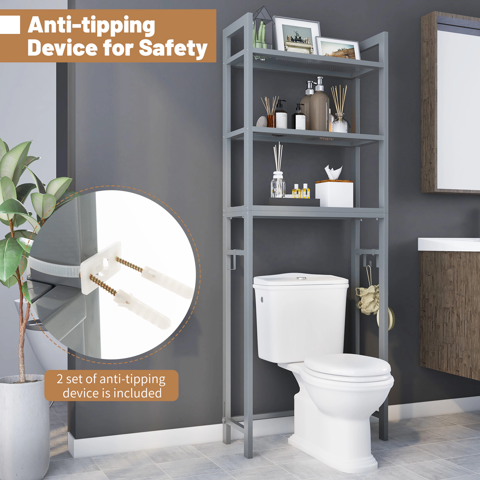 SUGIFT Over the Toilet Storage Shelf Metal Bathroom Organizer with Side Hooks