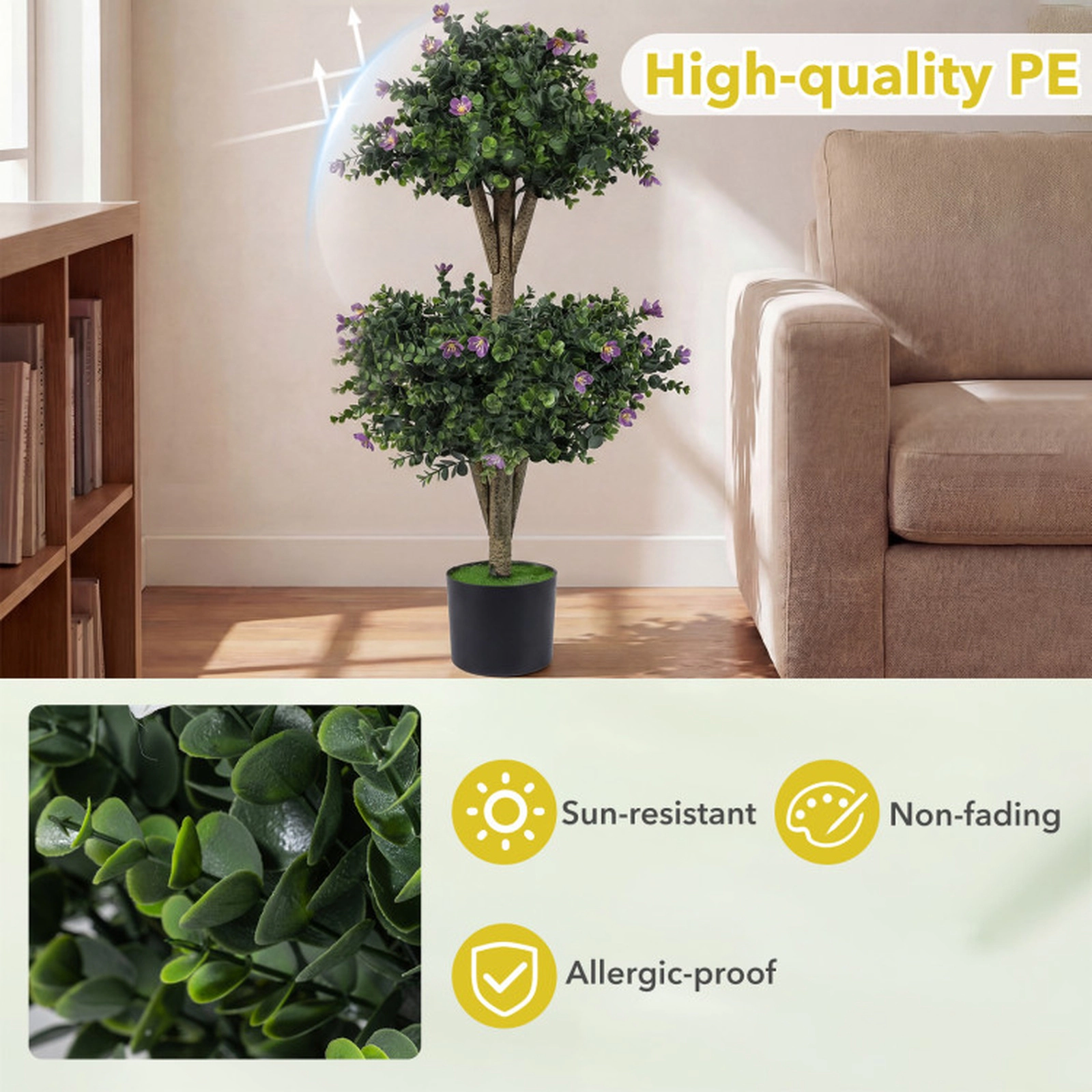 SUGIFT Set of 2 Double Ball Boxwood 41 Blossoms Faux Topiary Trees 36-in Tall 6-in x 5-in Pot 16.5-lb Purple