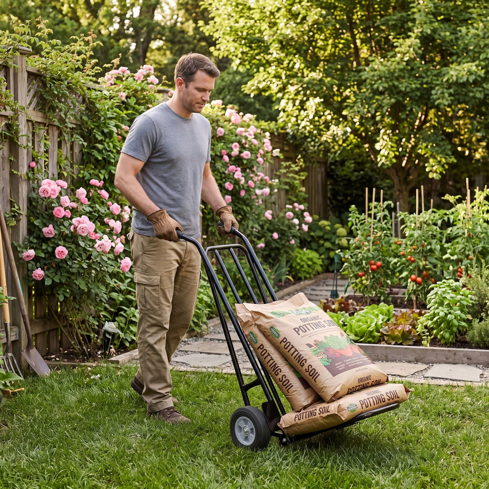 SUGIFT 660-lb Capacity Folding Hand Truck Dolly with Dual Nose Plates and 8-in All-Terrain Wheels