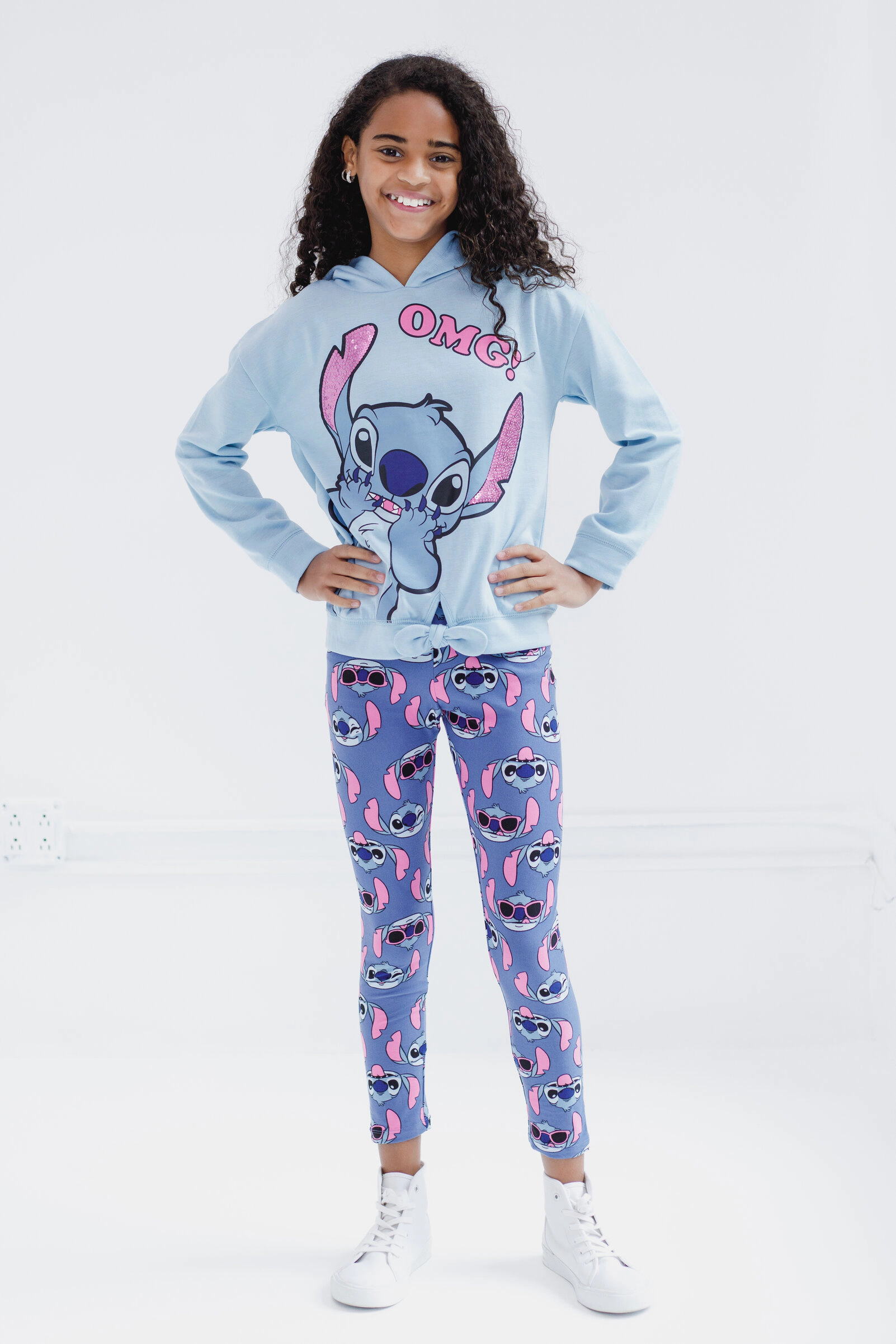 Disney Lilo & Stitch Girls' Sequin 2-Piece Hoodie and Leggings Set