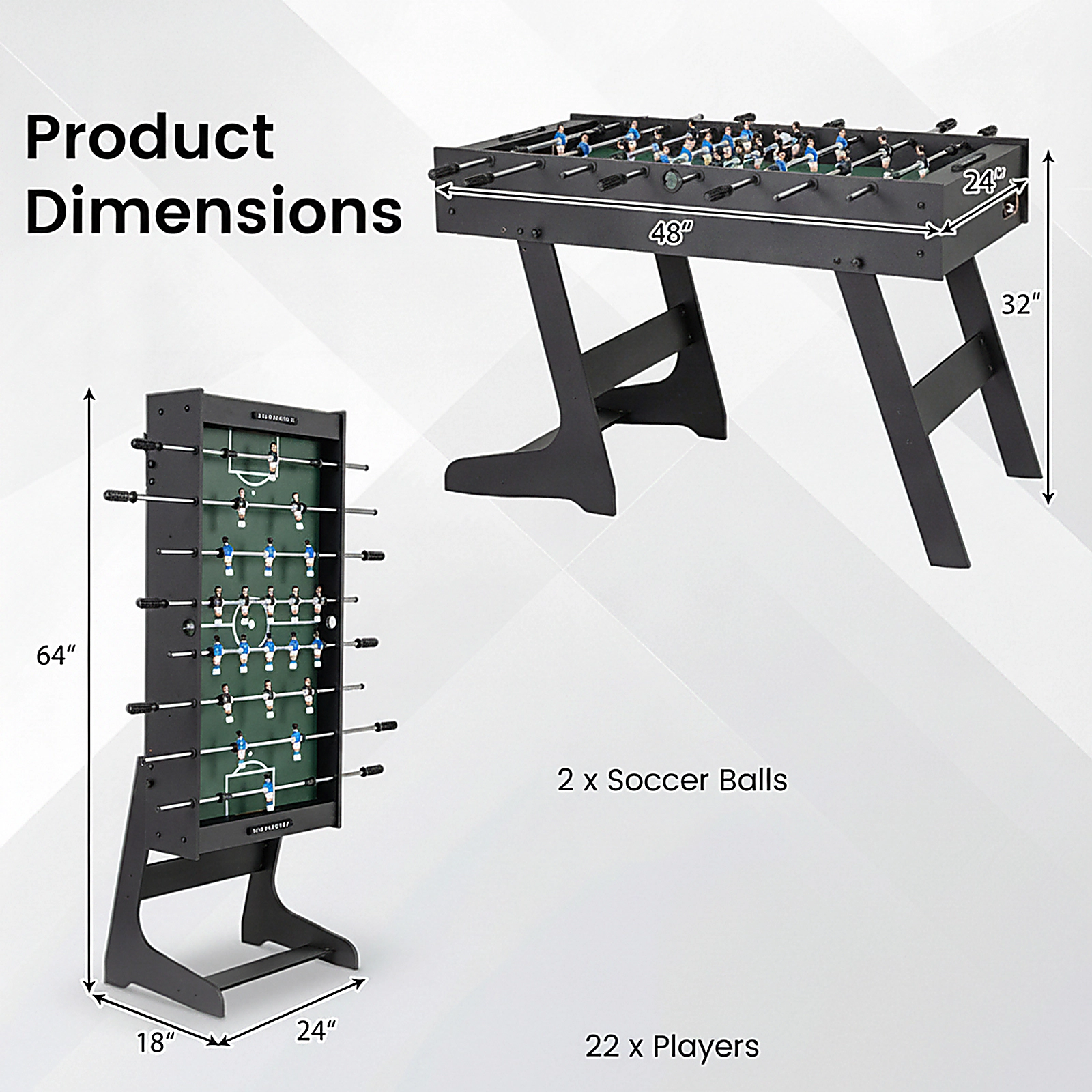 SUGIFT Black Folding Full Size Foosball Soccer Table with 22 Players and 2 Scorers 48-in W 24-in D 32-in H