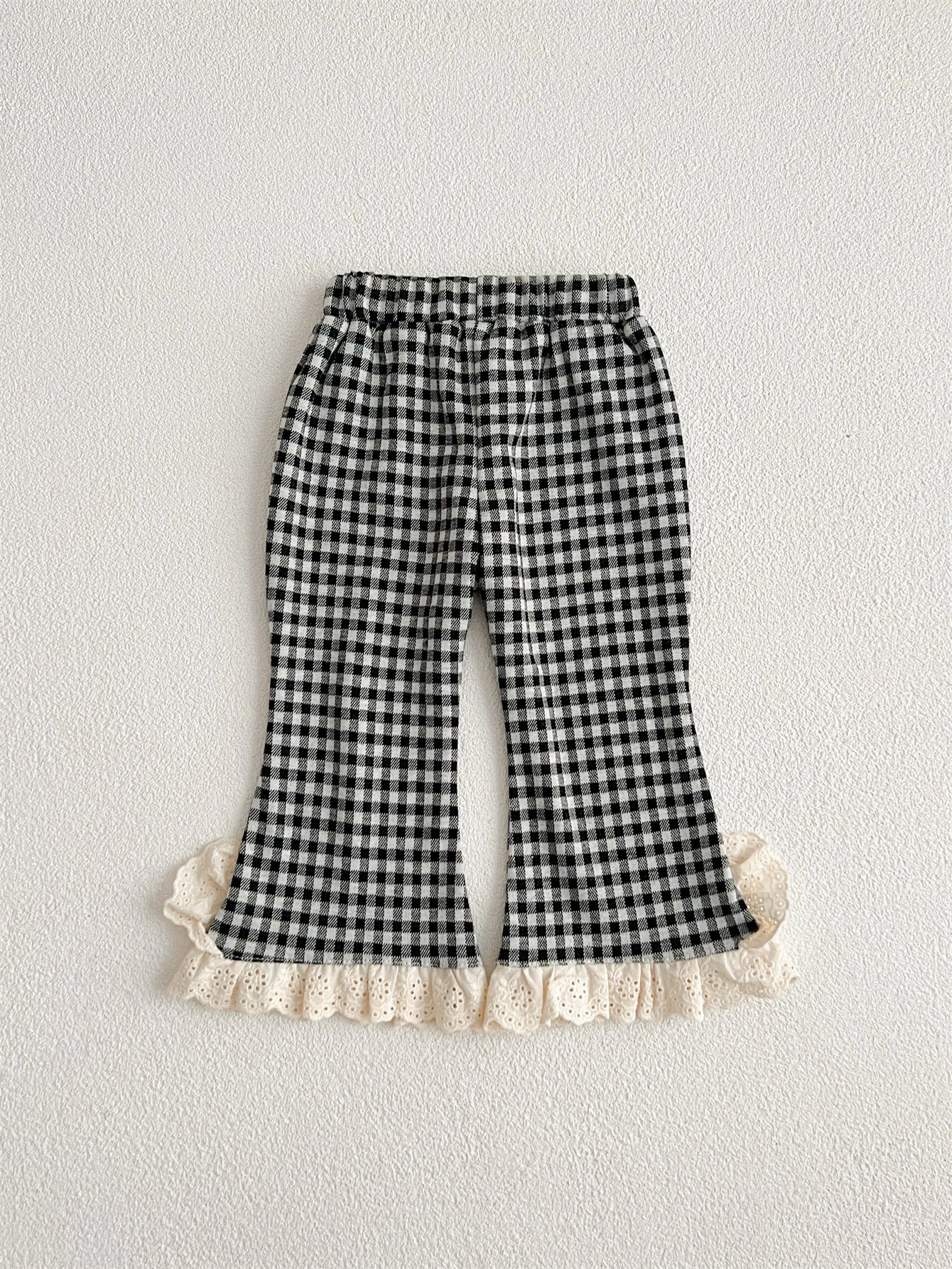 MyKids-USA Arrival Autumn Baby Kids Girls Cheap Plaid Trousers Pants with Lace Trim