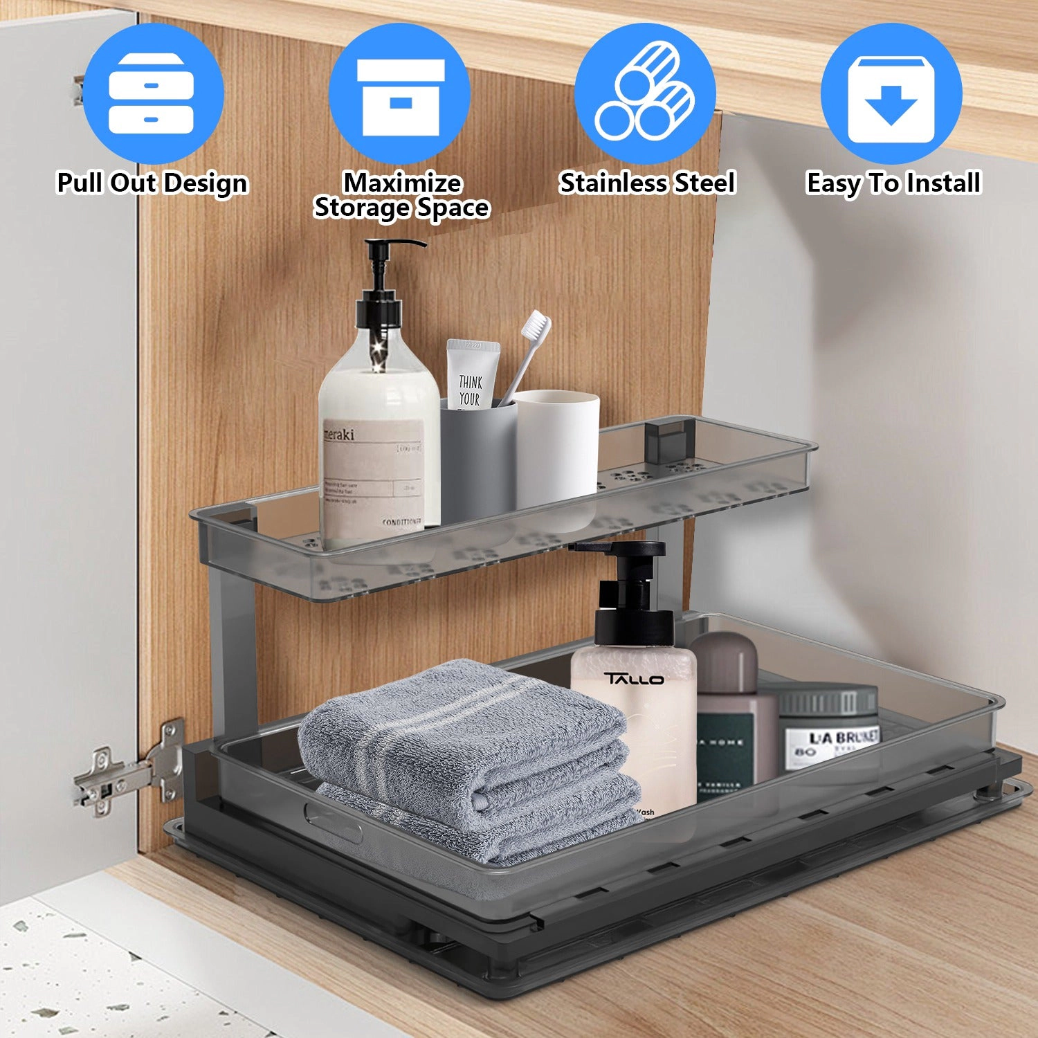 GBruno 2-Tier L-Shaped Under Sink Organizer